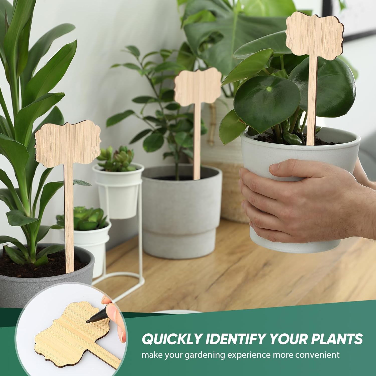 50 Pcs Bamboo Plant Labels 8 Inch Extra Long Plant Tags for Seedlings Garden Markers with Pen T-Type Tags Waterproof Nursery Garden Signs for Outdoor Flower Herb Potted - Image 5