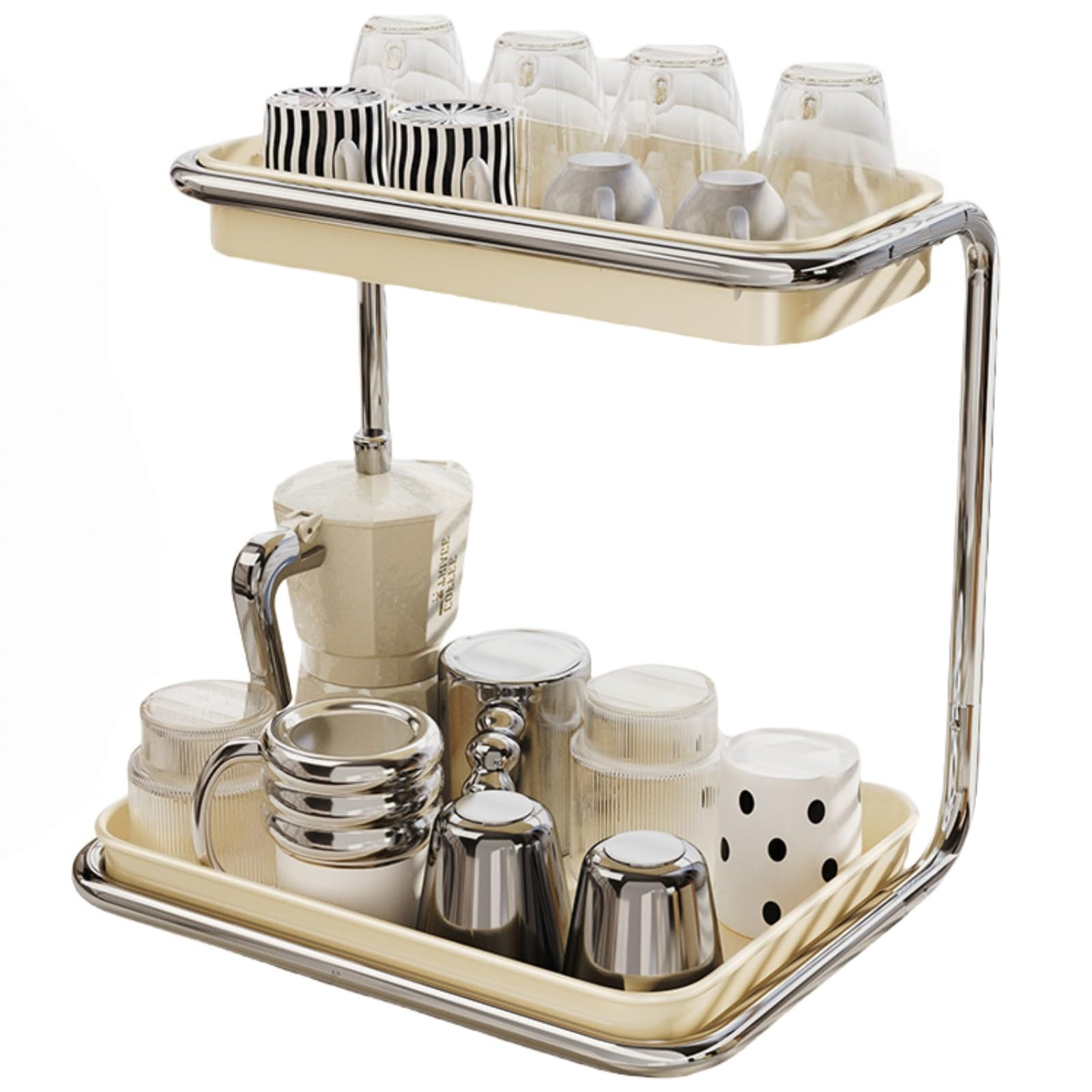 Eiauiuo Countertop Cup Drainer Carbon Steel Double Tier Mug & Glass Organizer Dish Drainer Rack With Removable Tray Draining Board With Drip Tray For Kitchen SinkStorage