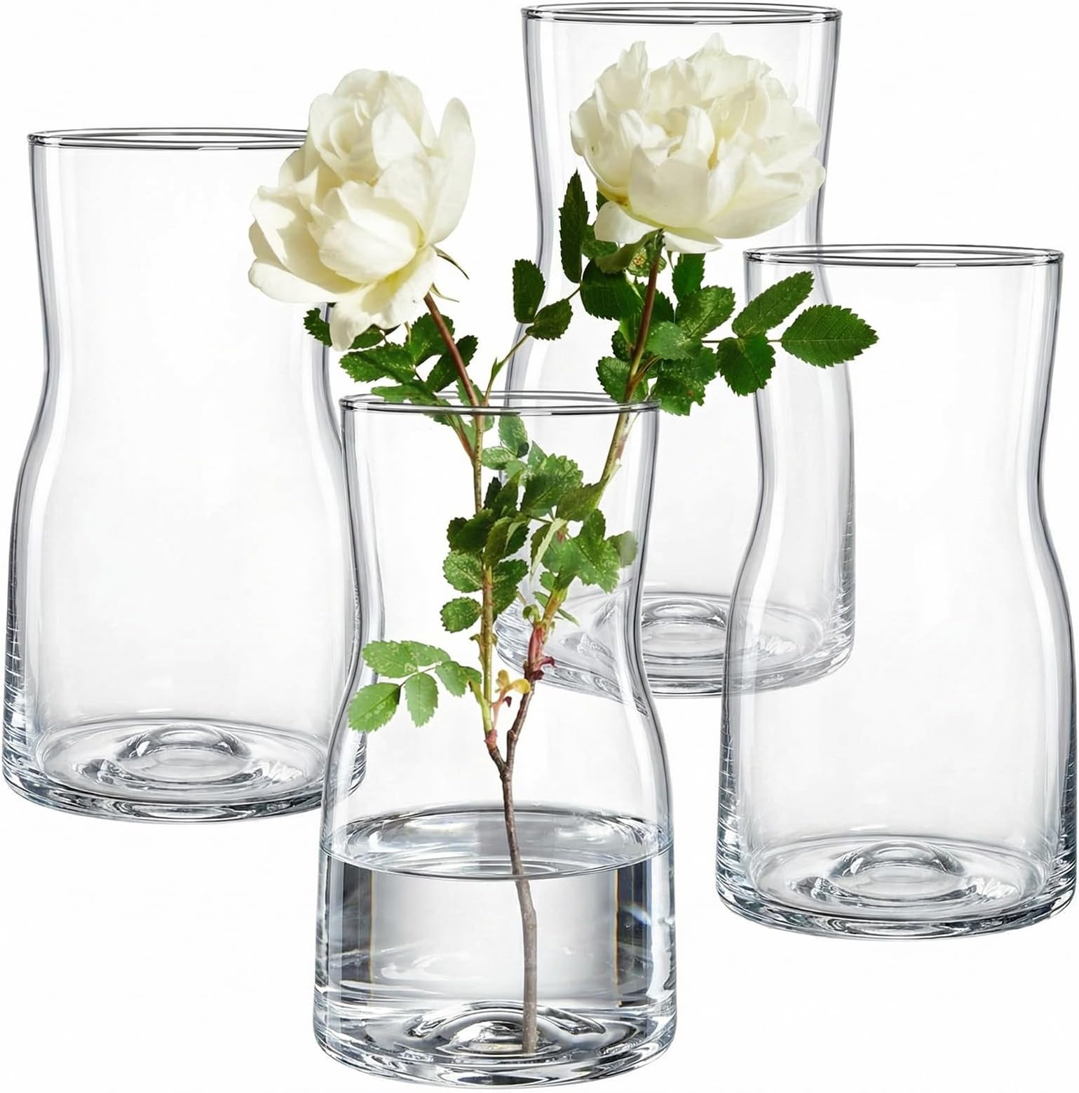 Elsjoy 4 Pack 7 Inch Clear Glass Vases for Centerpieces, Modern Tapered Flower Vase Set for Home Decor, Wedding, Housewarming Gift