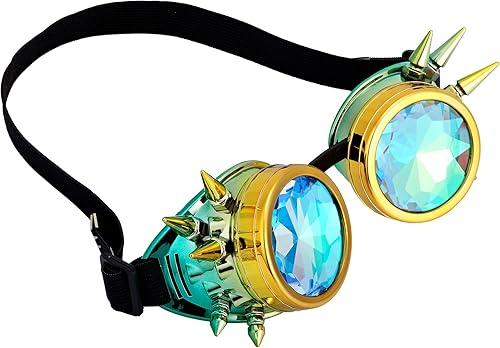 Miniatura 106 de Gafas de caleidoscopio retro con pinchos, gafas de cristal arcoíris steampunk estilo soldadura, gafas de cosplay punk