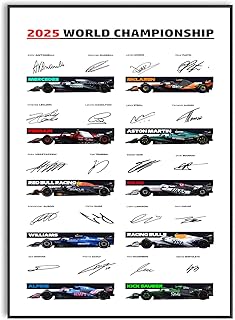 Affiche imprimée dédicacée par les équipes et les pilotes de Formule 1 2025 pour les fans de F1 Racing, Chambre à coucher