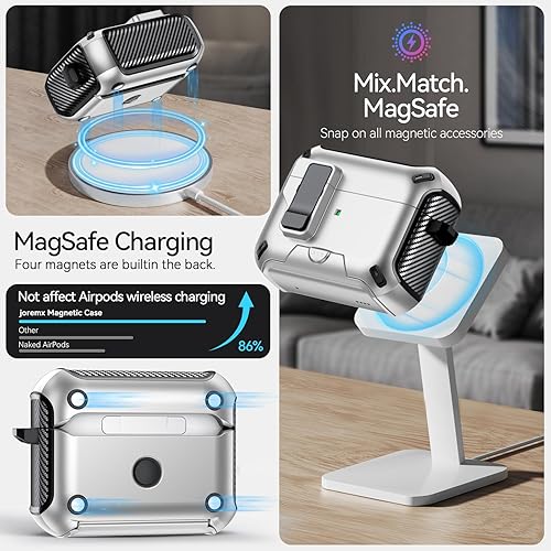 Miniatura 5 de Funda para AirPods Pro 2 (202320222019) con soporte para teléfono, (con interruptor automático a presión), diseño de fibra de carbono, cubierta de