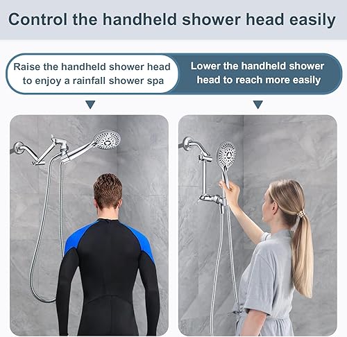 Vista 5 de BRIGHT SHOWERS Extensor de brazo de ducha de latón para lluvia y cabezal de ducha de mano, brazo de extensión universal de 5 pulgadas, altura y Cromo