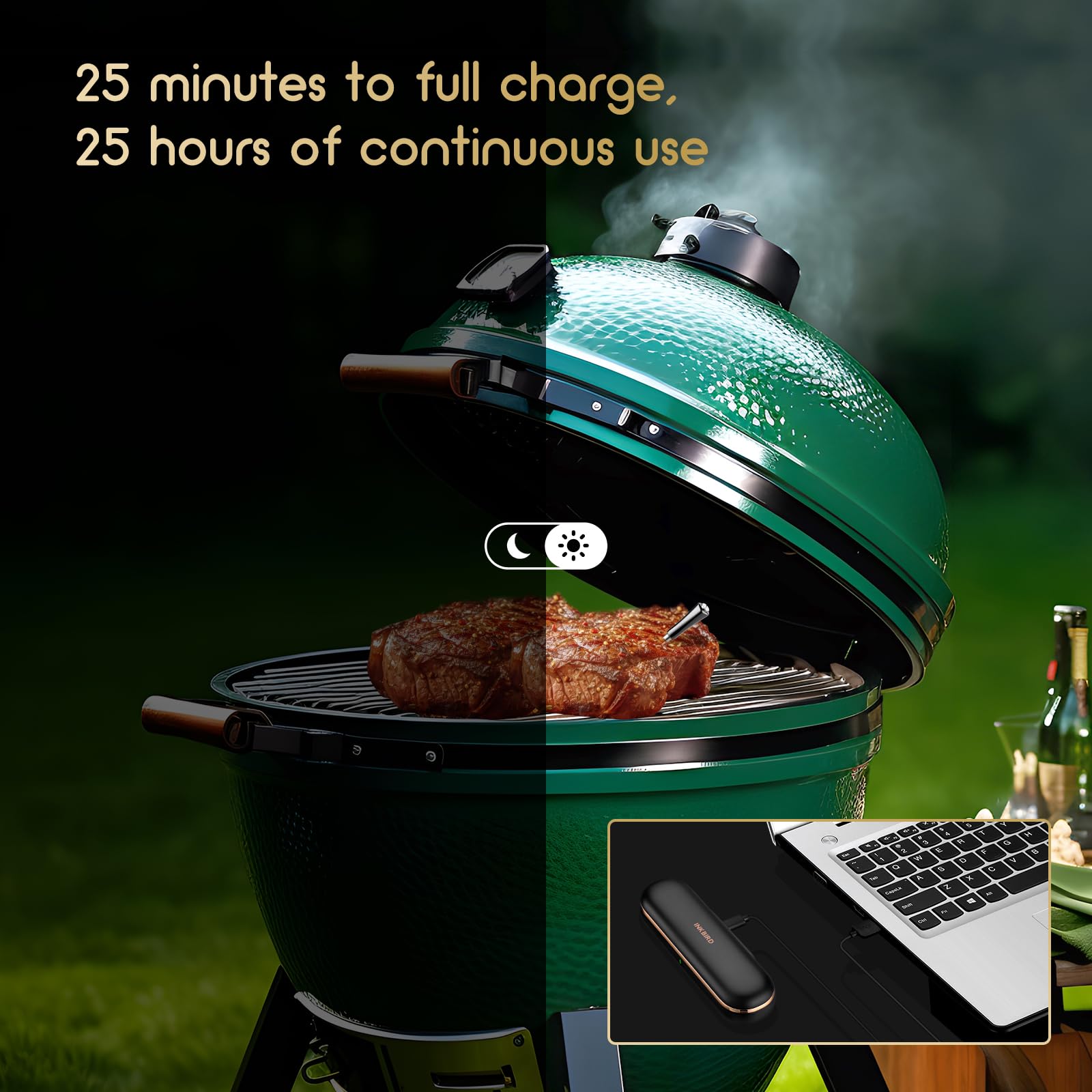 INKBIRD Termometro Carne Wireless,Termometro BBQ Senza Fili Bluetooth,Controllo App,Allarmi di Temperatura,Ideale per Cucina,Forno,Barbecue,Alimenti,Portata 91m