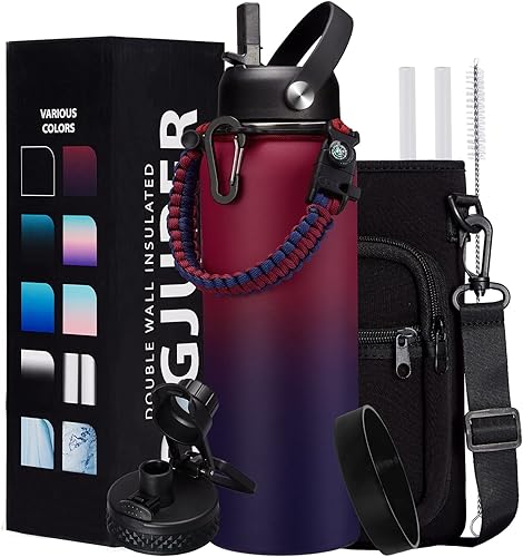 Miniatura 9 de Jarra de agua aislada de 1 galón, botella de agua de acero inoxidable de 40 onzas con popote, boquilla desplegable y tapas de pajilla, mango de