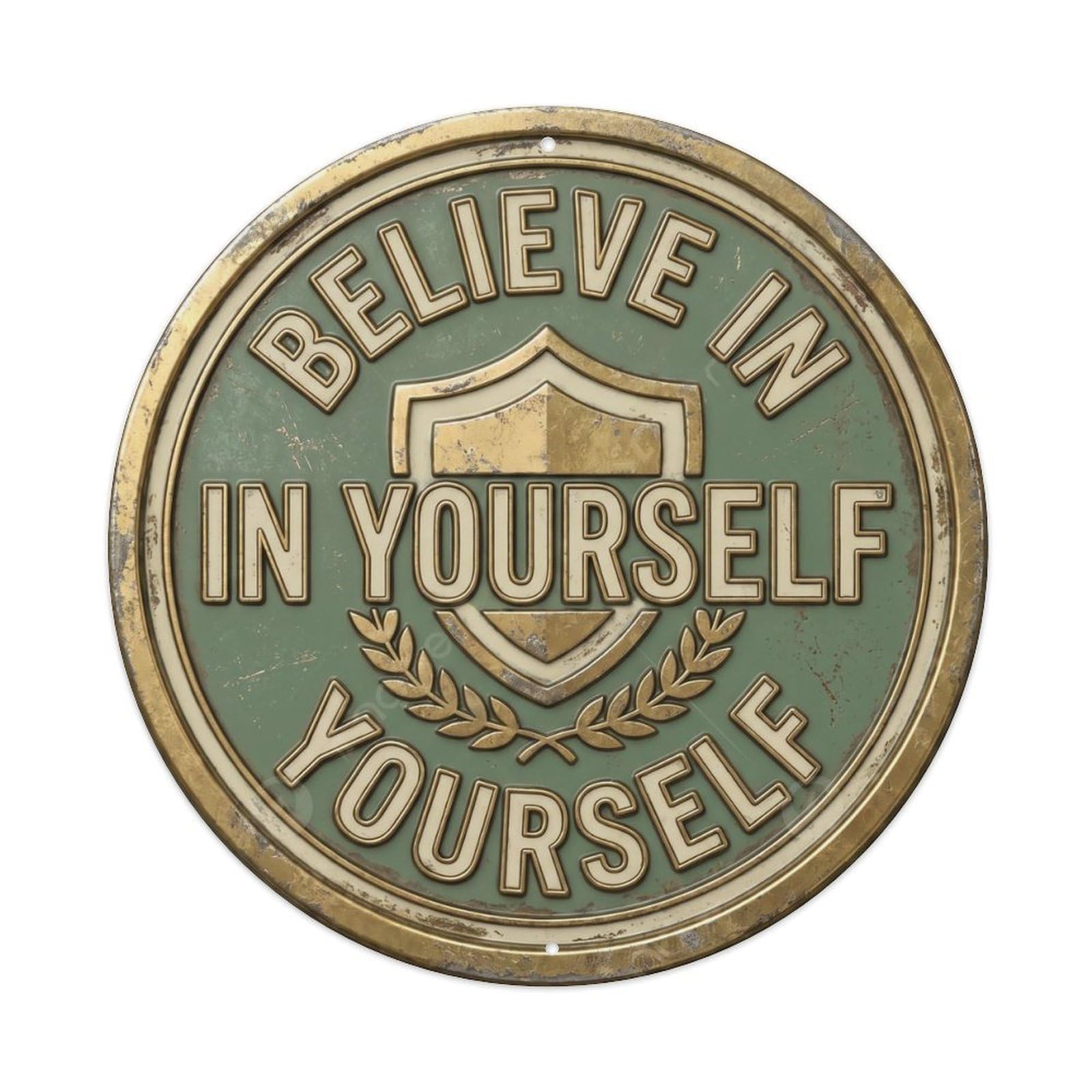 Cmhok Vintage Style Believe In Yourself Classic Hanging Ornament Retro Slogans Metal Tin Sign Plaque Wall Decor For Cafe, Club, Garden Round Metal Poster 8X8inch