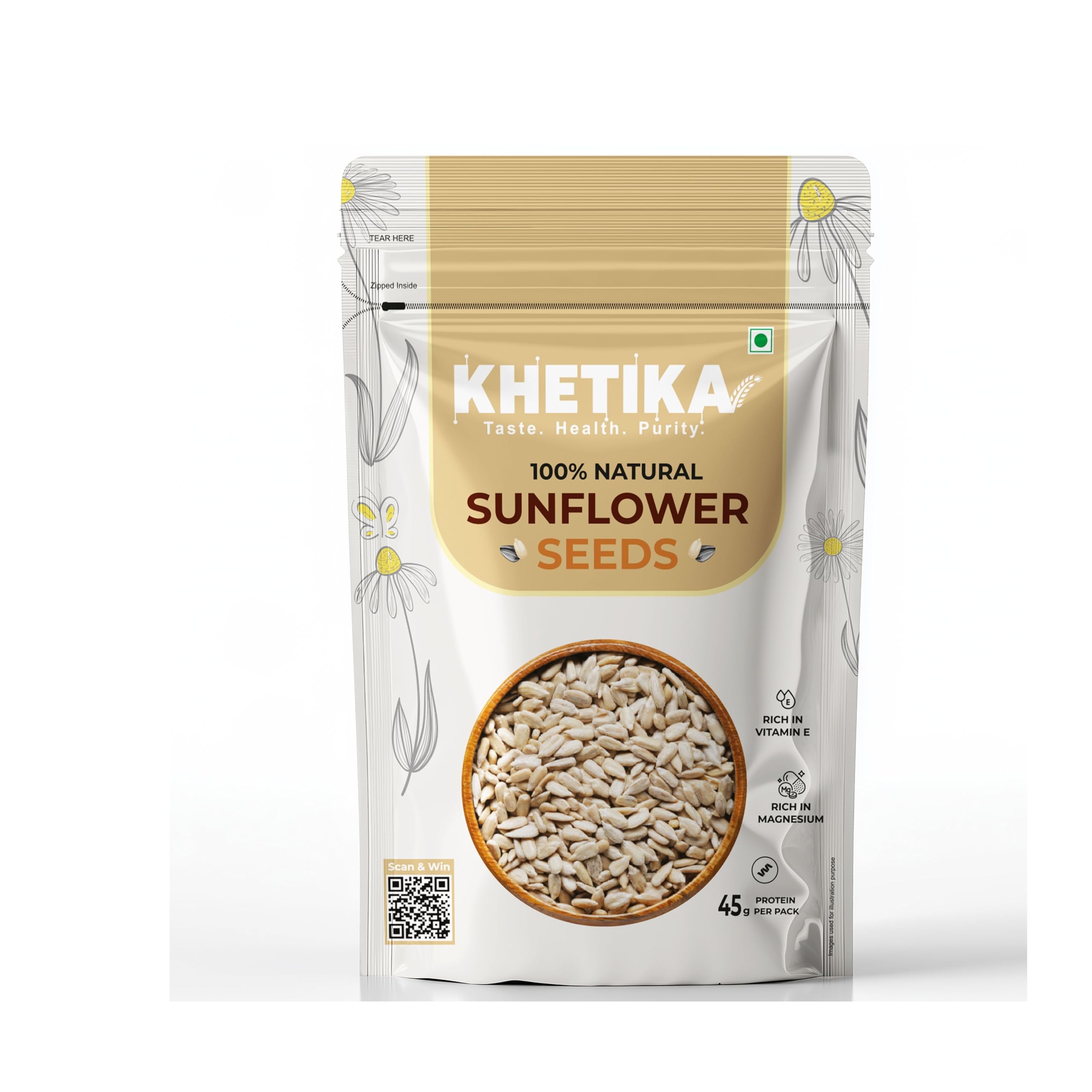 Khetika Sunflower Seeds 200g | Seeds, Seeds for Eating, Healthy Snacks, Rich in Antioxidant & Protein Rich, Rich in Fibre, No Preservatives