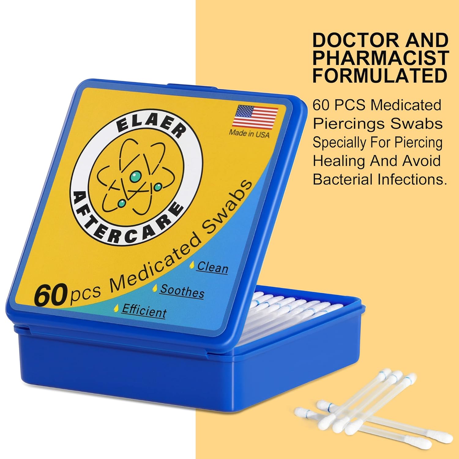 Buy Elaer Piercings Aftercare, 180 PCS Medicated Swabs, Ears, Nose