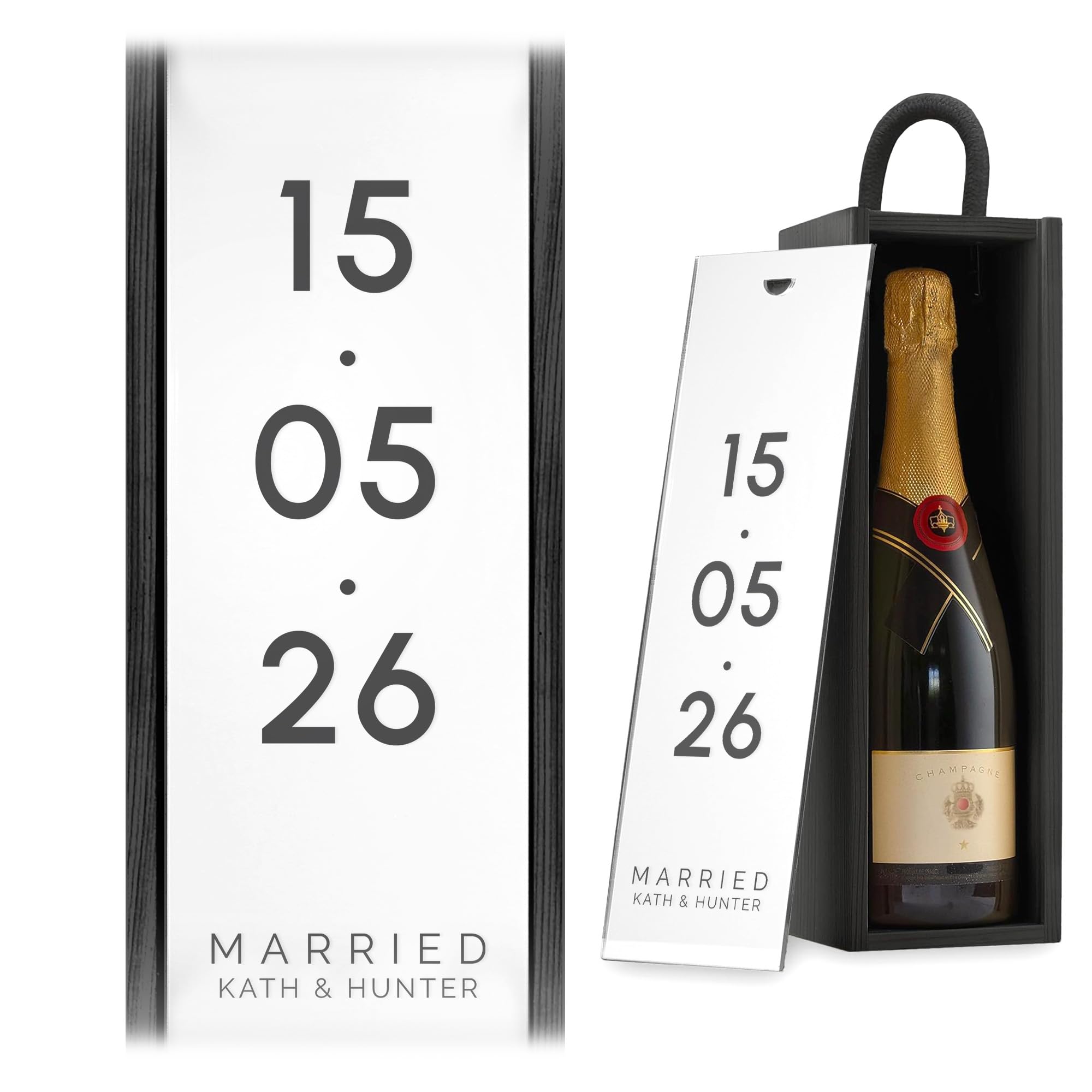 A1 Graphics Ltd Black Box/White Lid Custom Date Wine Gift Box Engagement Custom Printed Personalised Wedding Present Retirement Valentines Anniversary Engagement Gift ()