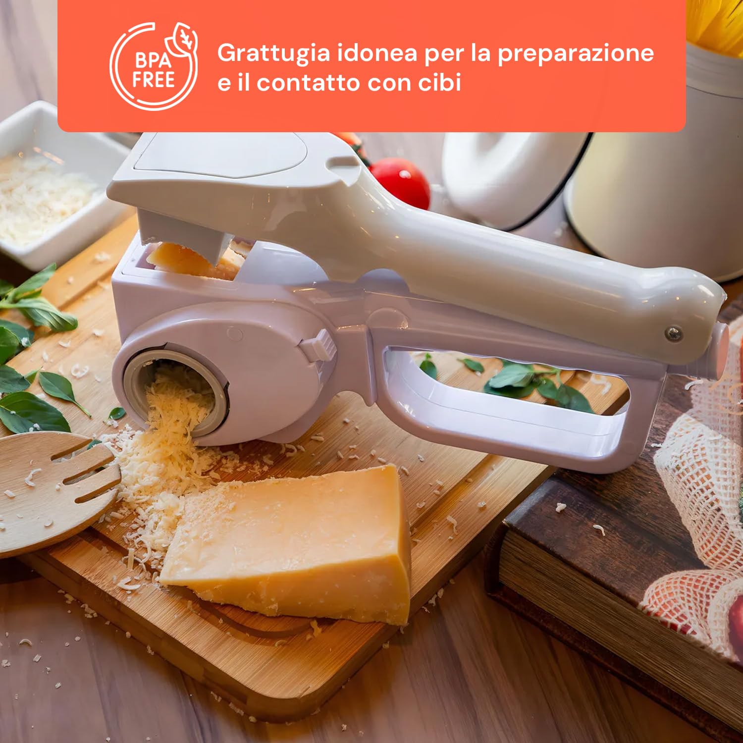Wintem - Elektrische Käsereibe, kabellos, wiederaufladbar mit 3 Edelstahl-Aufsätzen, Schnelltaste zum Reiben von Käse und Gemüse, ideal für den täglichen Gebrauch und leicht zu reinigen