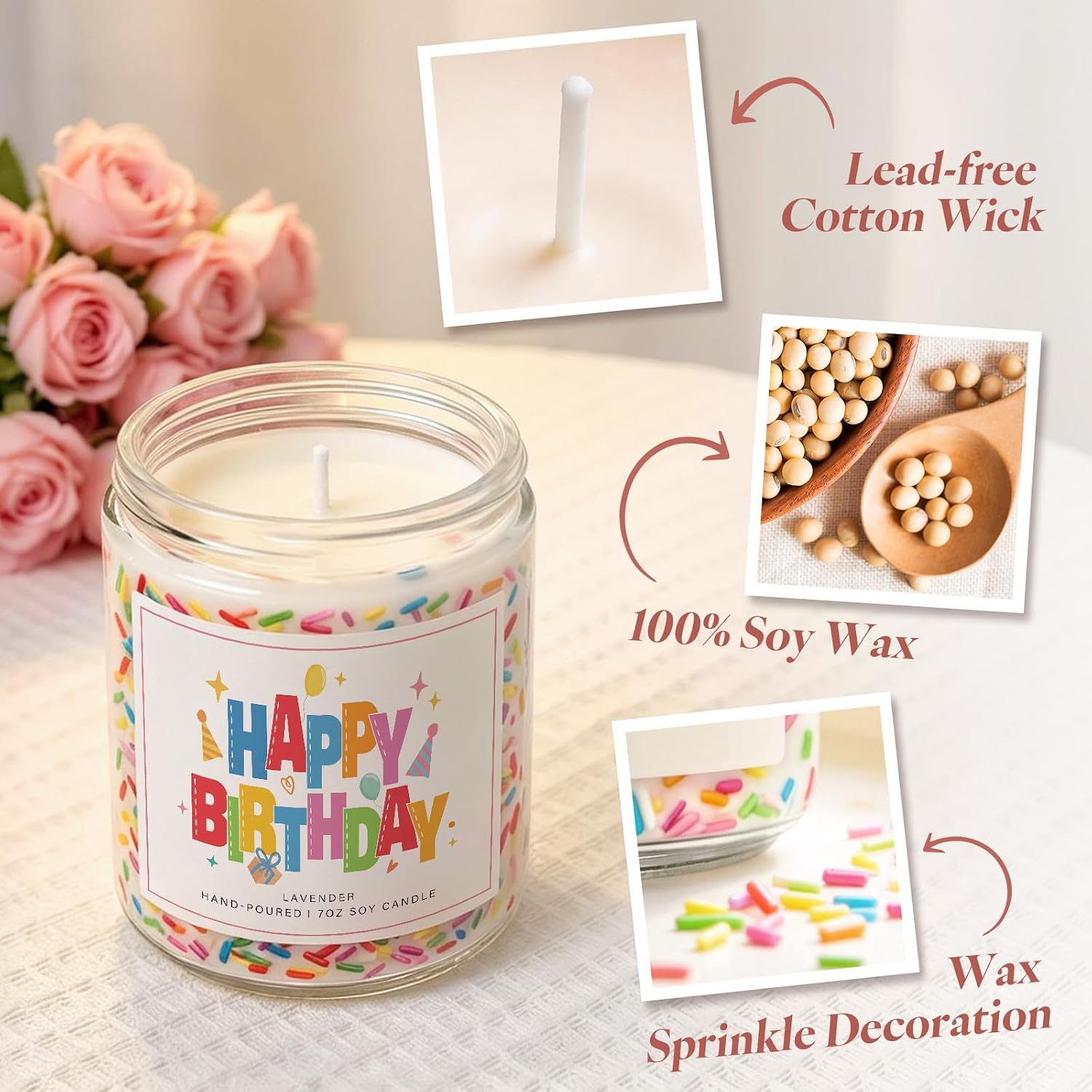 Happy Birthday Gifts, Handmade Lavender Scented Sprinkles Candy Candle image 5