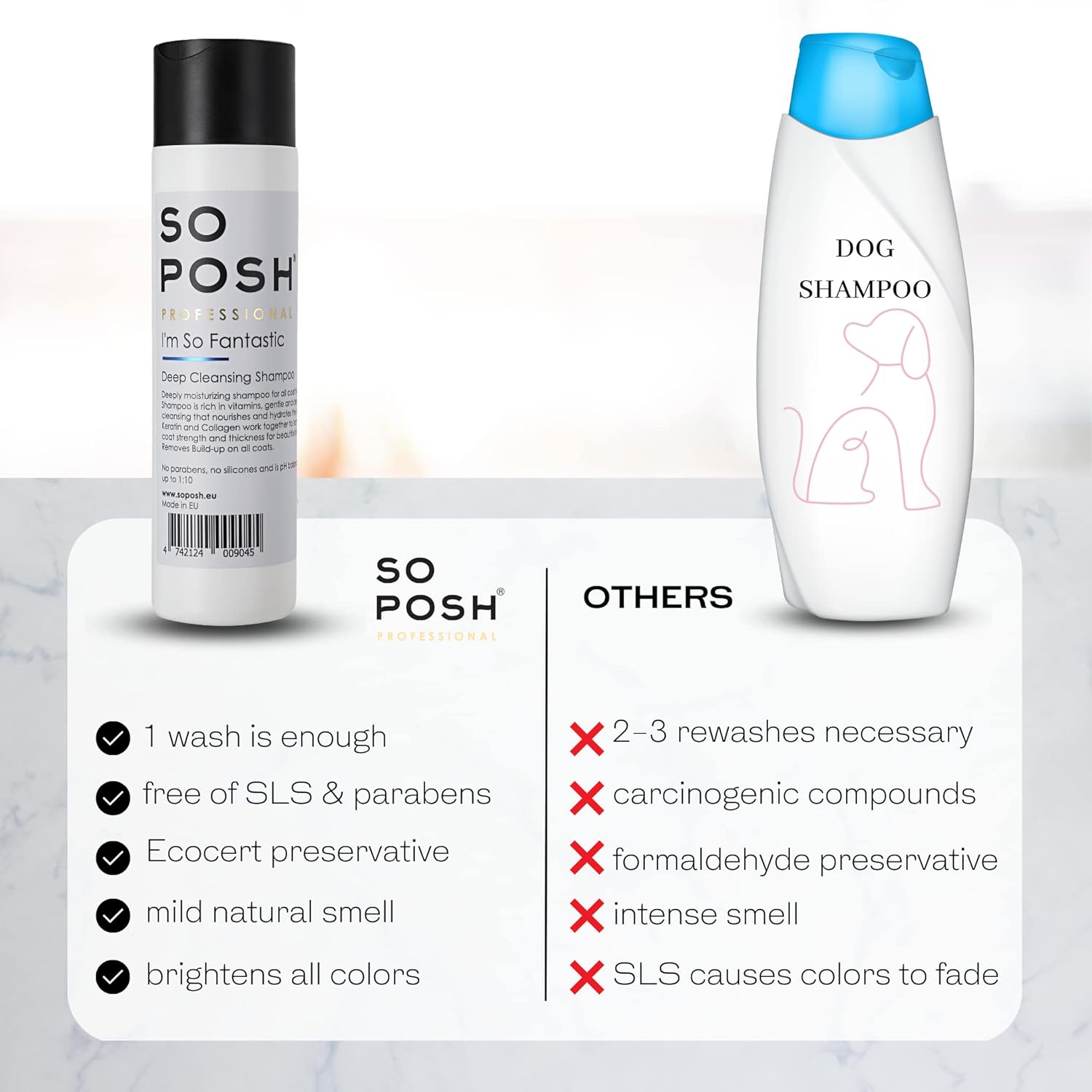 So Posh I’m So Fantastic Dog Shampoo - Deep Cleansing Shampoo, with Collagen & Keratin & Optical Brighteners, Suitable for All Breeds, Sulfate & Paraben Free, 1:10 Concentrate. 33.8 Oz