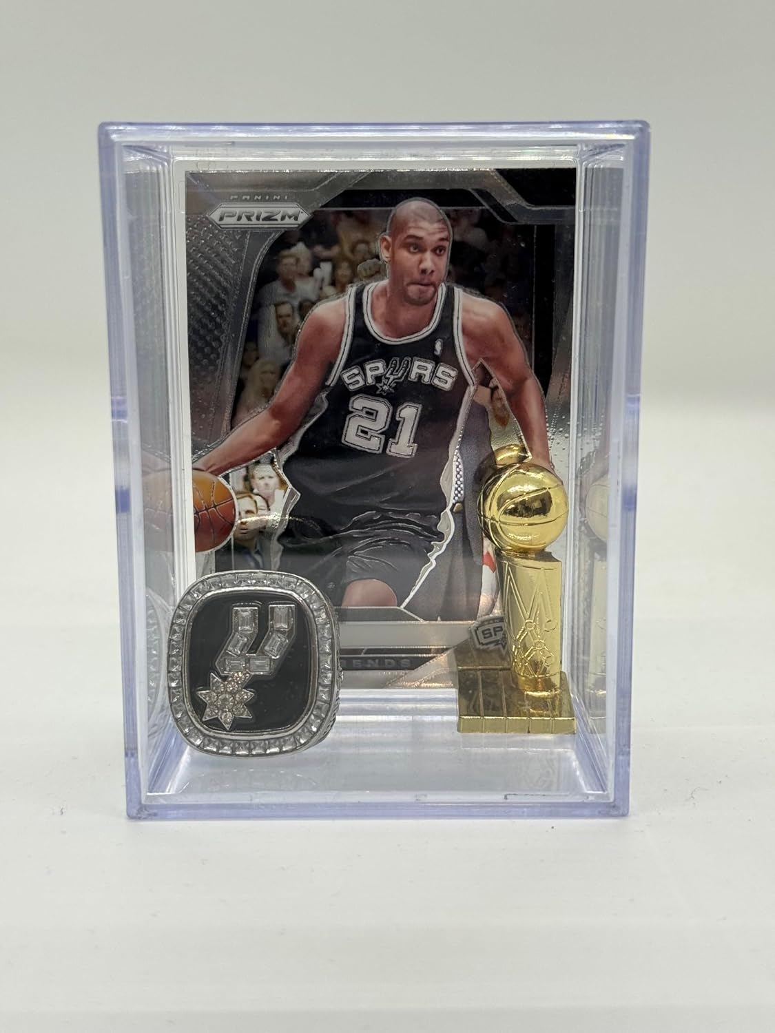 San Antonio Spurs Replica NBA 1999 Championship Ring & mini Trophy Shadowbox w/Tim Duncan Card