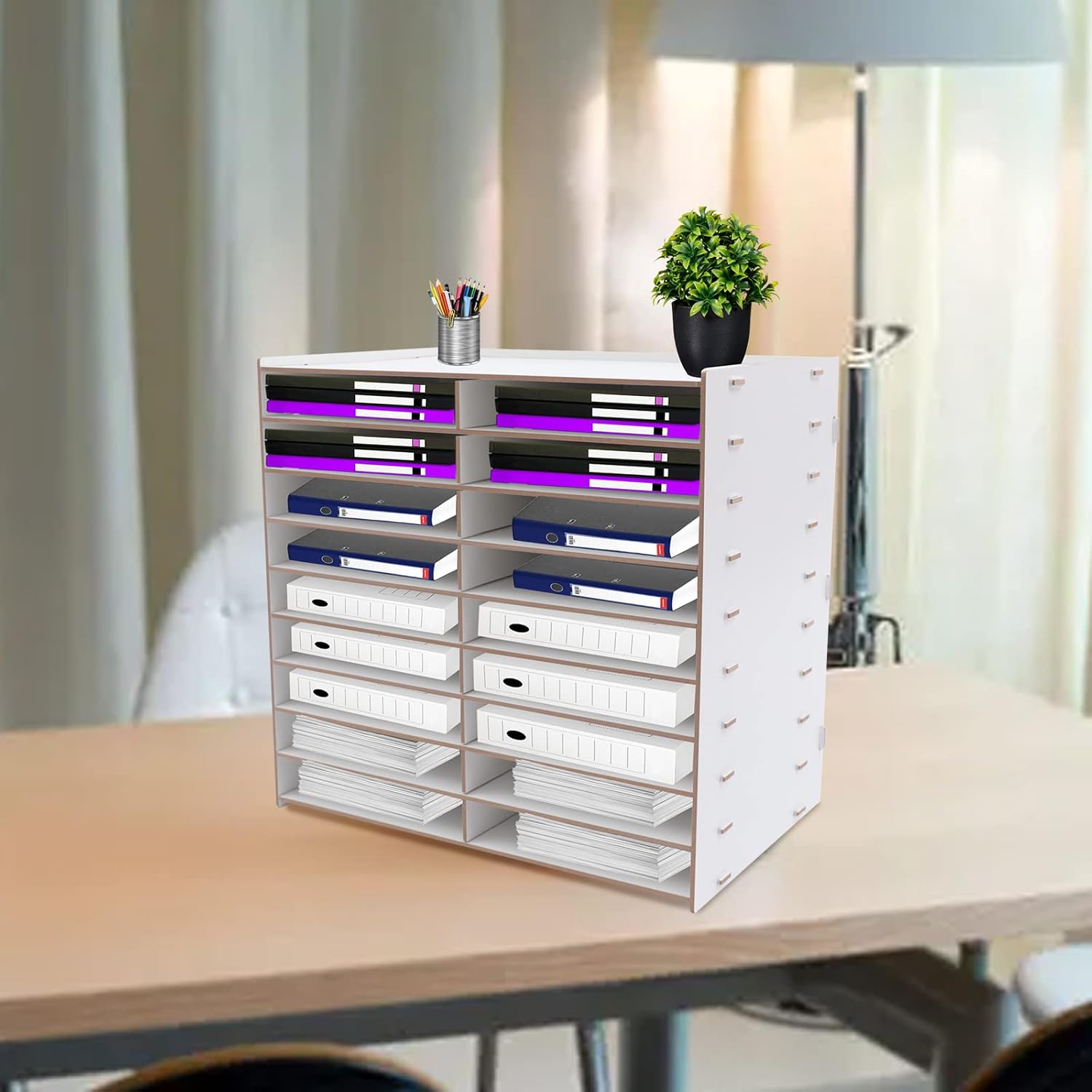 18 Slots Literature Organizer Desktop Document Mail Literature Classroom Mailbox Office Mailbox Organizer Wood Adjustable Literature Literature for Office Home School Classroom Keepers