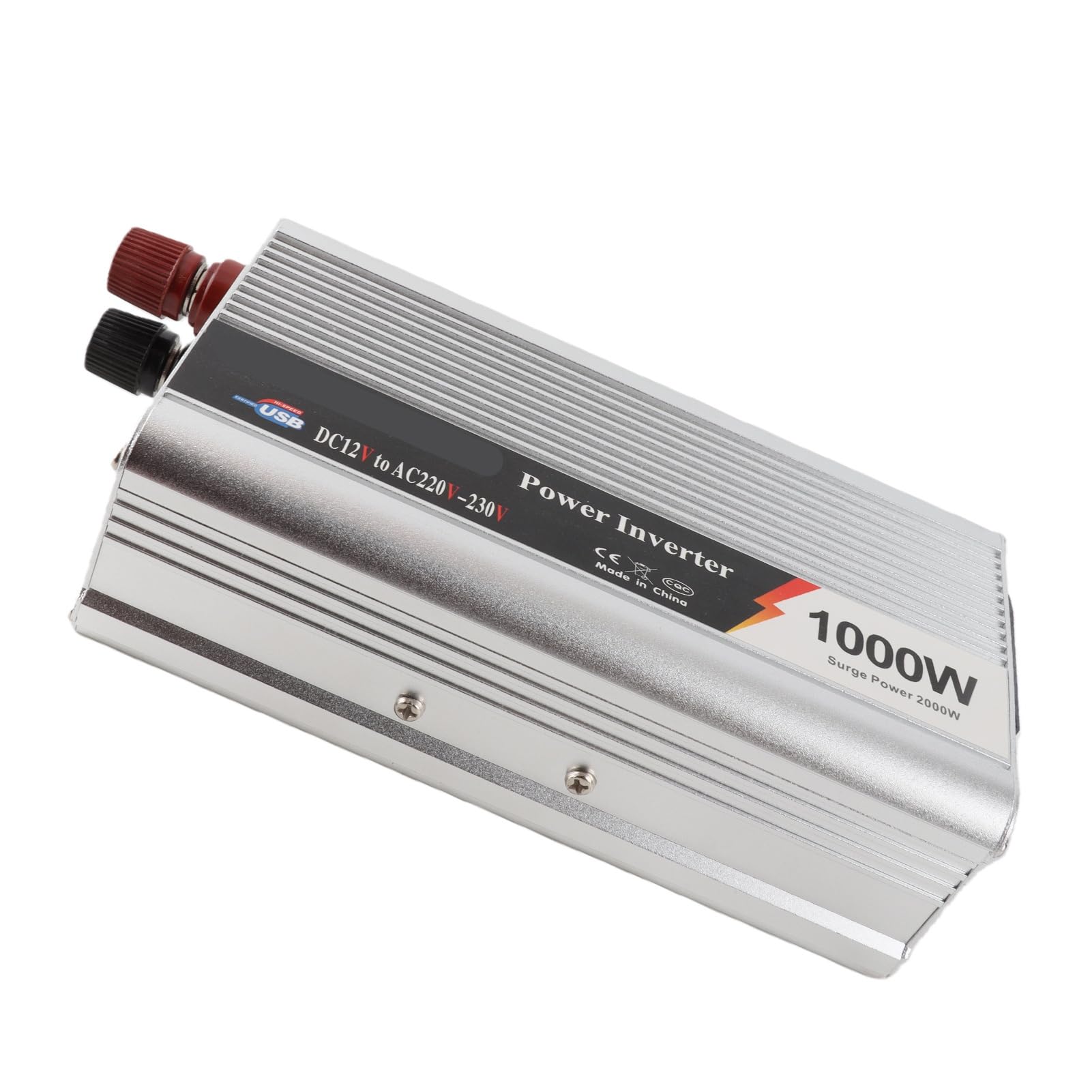 Jiawu Przetwornica Zasilania Pojazdu o Mocy 1000 W, Przetwornica Samochodowa DC 12 V na AC 220–230 V z Portem USB, Cichy Wentylator Chłodzący, Obudowa ze Stopu Aluminium, Liczne Zabezpieczenia