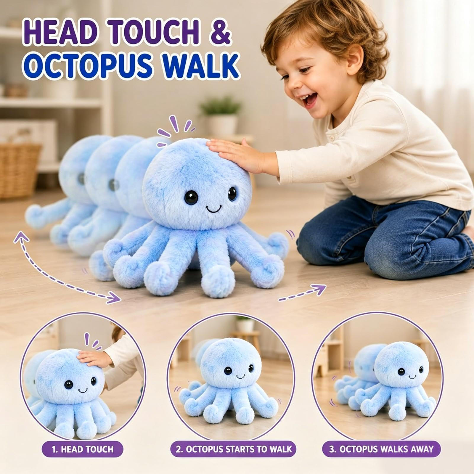 Peluche Musical Interactivo Pulpo Abrazable Y Lindo Con Grabación De Voz | Figuras de Juguete Peluche Interactivas para Niños Niñas Navidad Cumpleaños, Desarrolla la Coordinación Mano-