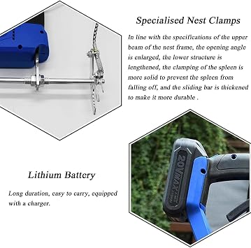 Bee Shaker Machine, Electric Beehive Frame Shaking Machine, Bee Shaker with 4 Speeds, 20V Electric Bee Remover, Handheld Electric Bee Shake Machine for Honey Bee Farm,Blue-1Battery