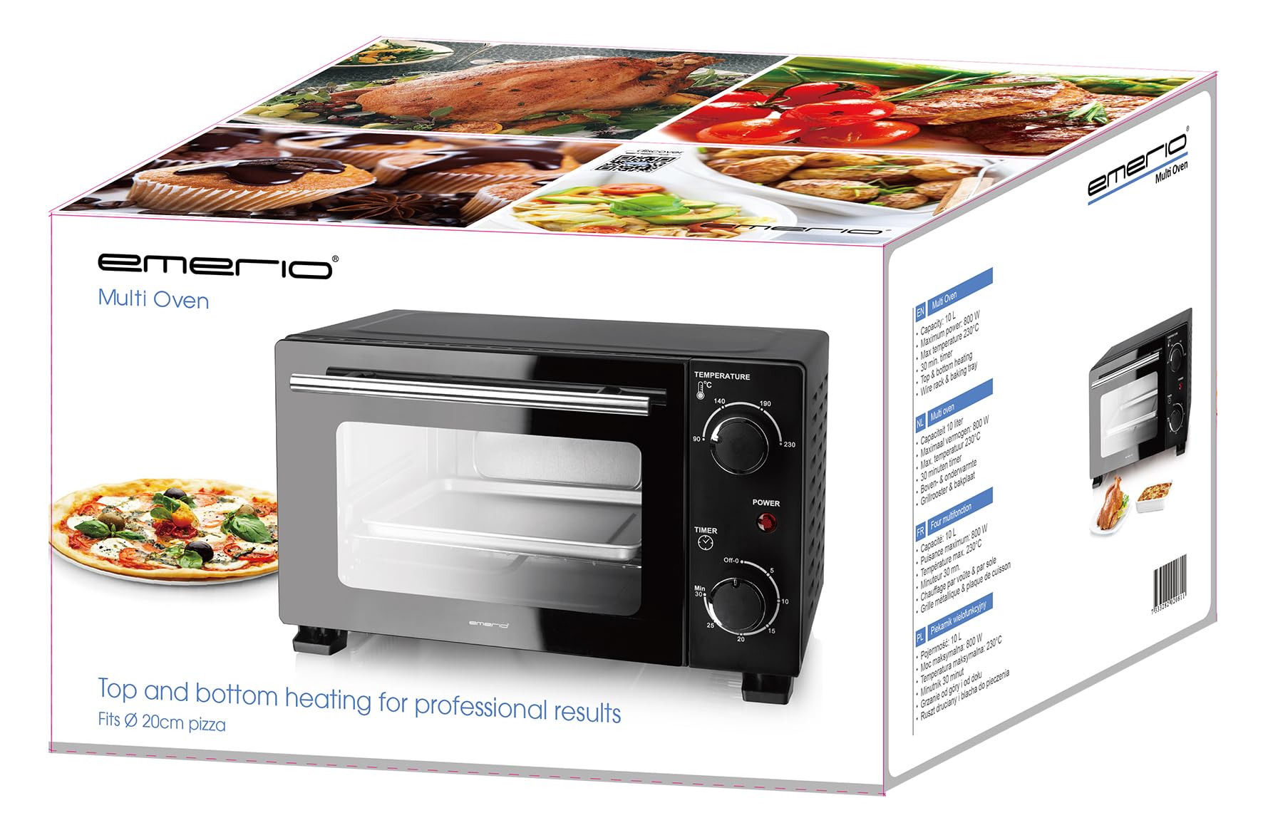 EMERIO Mini forno | 10 litri | 800 Watt | incl. teglia e griglia | forno tostapane | a scelta 90°-230°C | timer da 30 minuti | cavo da 1 m | forno piccolo | MO-124451