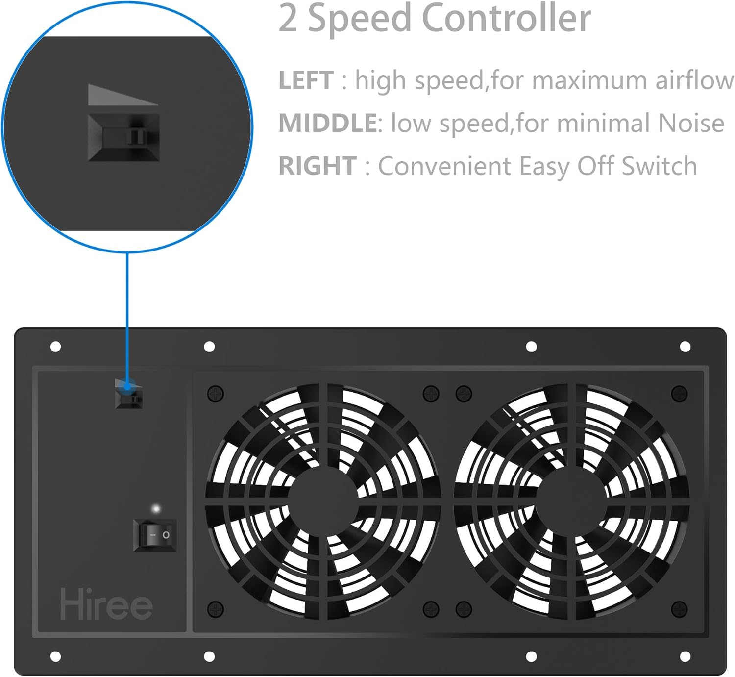 Hiree Quiet Cooling AC Fan Dual 4 inch Ventilation Axial Muffin Fan with 4 AC Power Outlet for Home Theater Receiver DVR Amps AV Computer Cabinet Closet Electronic Equipment DIY Vent Exhaust System