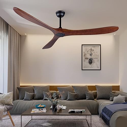 Miniatura 7 de FOBLKS Ventilador de techo de sala de estar de 70 pulgadas, ventilador de techo de dormitorio con control remoto, 2 varillas bajantes, motor CC