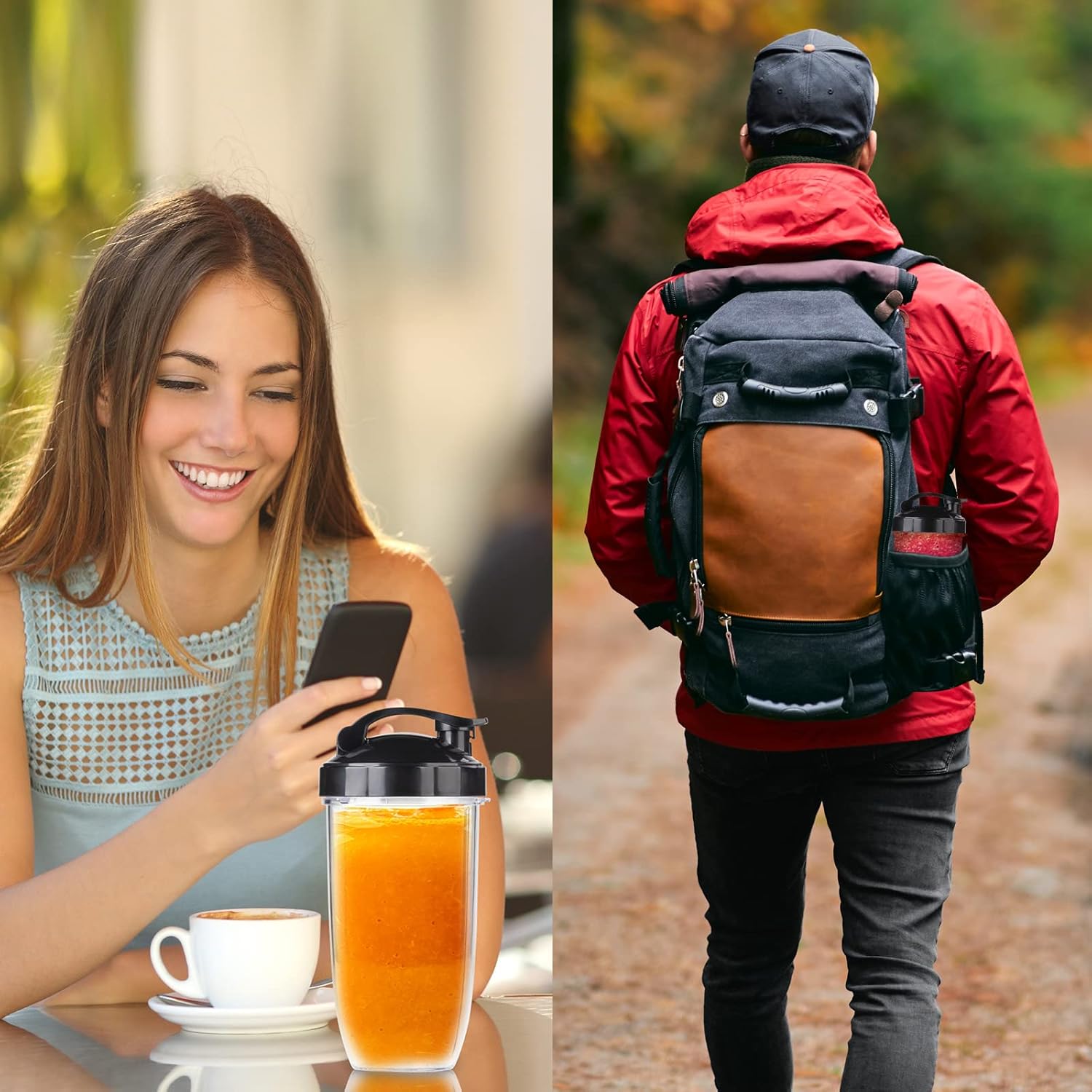 The convenient to-go lid allows for easy transport of blended drinks.