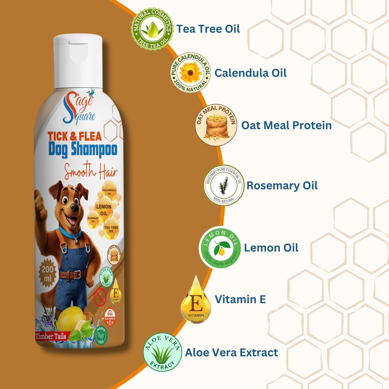 Sage Square Dog Shampoo Tick & Flea: Rid Your Dogs & Cats of Fleas, Ticks, & Other Pests, Eliminate Parasites, Soothe Skin, & Promote a Healthy Coat, Deodorizing Dog Shampoo (200ml Timber Tails)