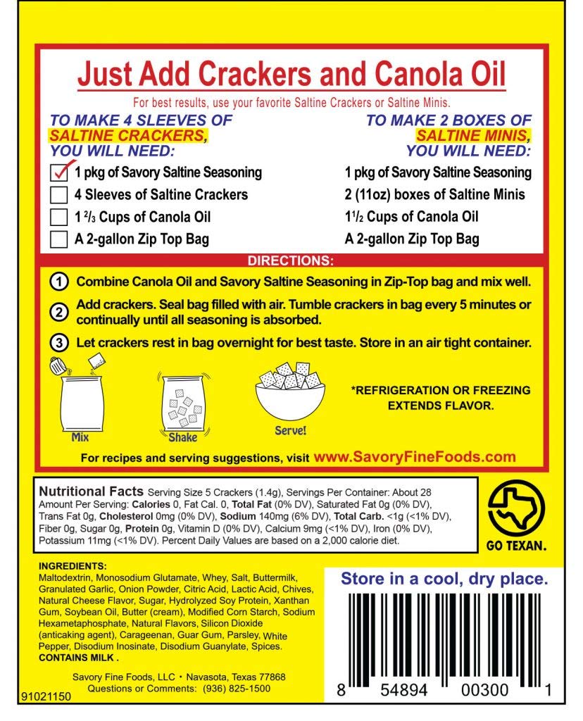 Savory Saltine Seasoning, 1.4 Ounce, Classic Original, 4 Pack