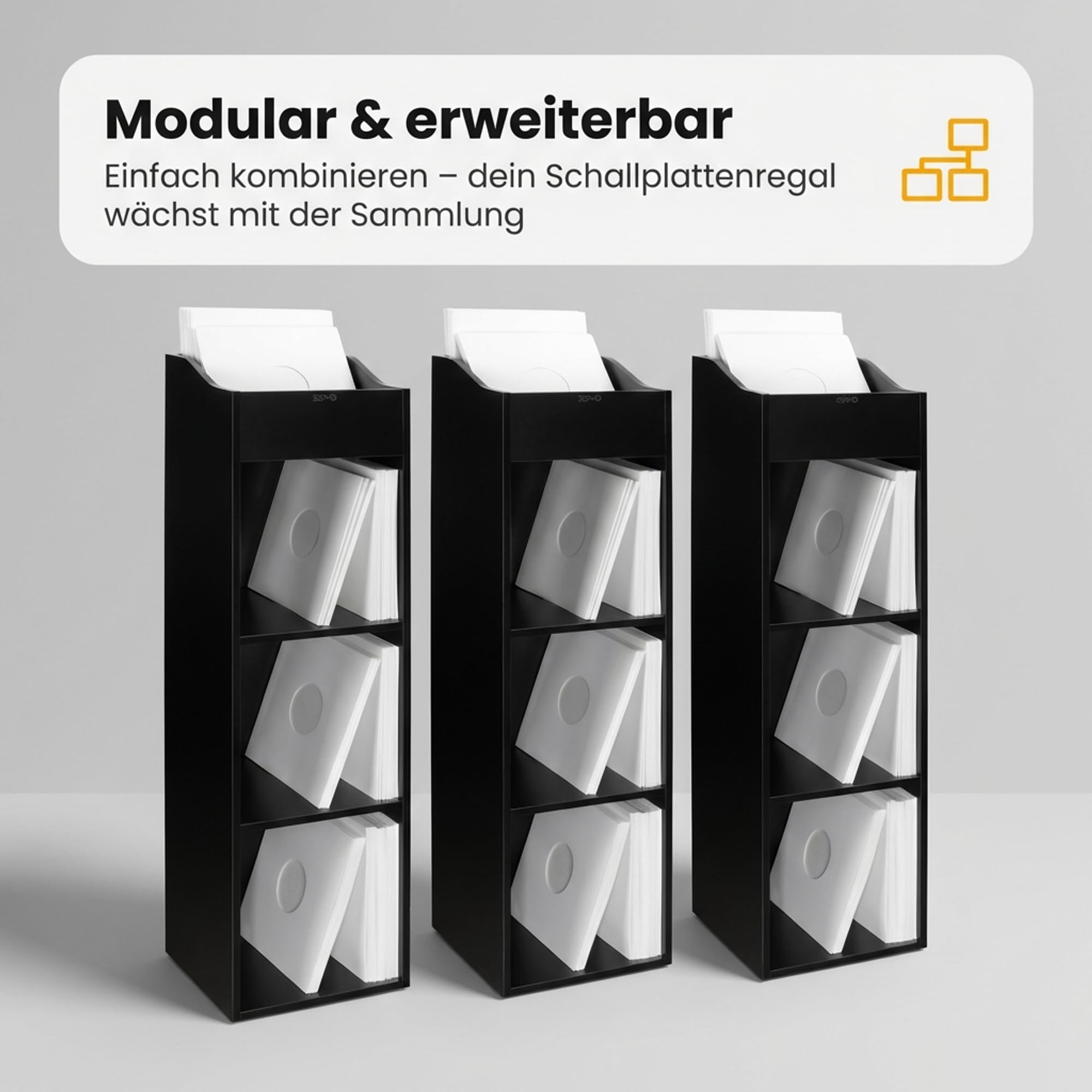 Zomo VS-Box 100/4 Vinyl Aufbewahrungsbox - 370 x 335 x 1270 mm - Schwarz - MDF Holz - Regal für Schallplatten 400 bis 480 LPs