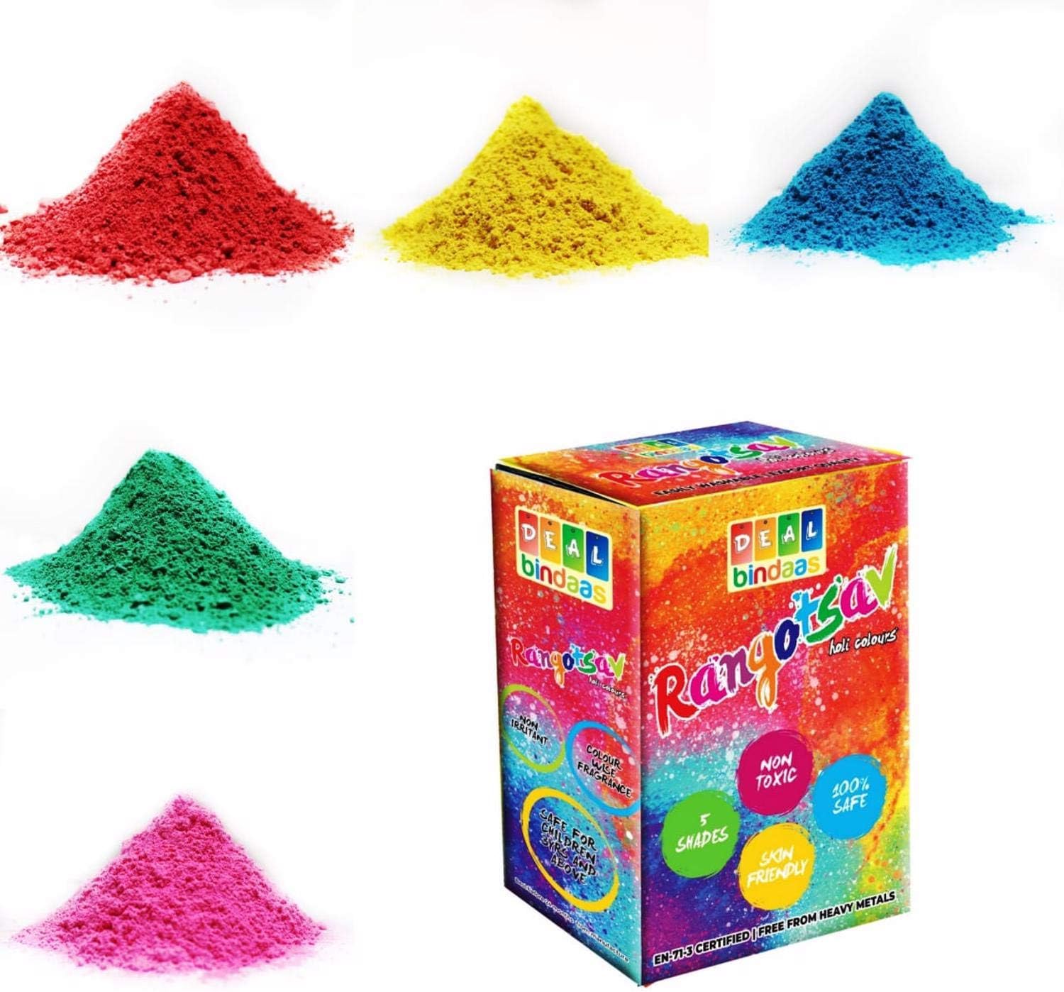 DealBindaas Holi Gulal Rangotsav Herbal Gulal 5 Shades NonToxic Eco Friendly 100% Safe Holi Color Holi Powder Rang Panchami (1000)