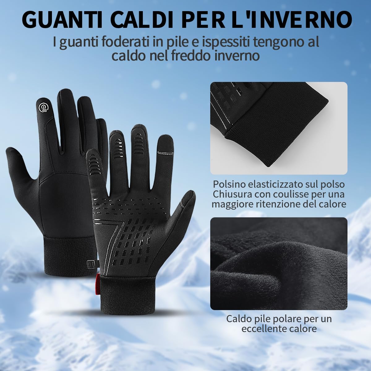 Guanti Invernali,Guanti Termici Invernali da Uomo e Donna,Touch Screen Guanti Antiscivolo Antivento Guanti per Corsa,Guida,Ciclismo,Arrampicata,Lavoro,Attività All'Aperto,Resistente All'Acqua,Circonfe