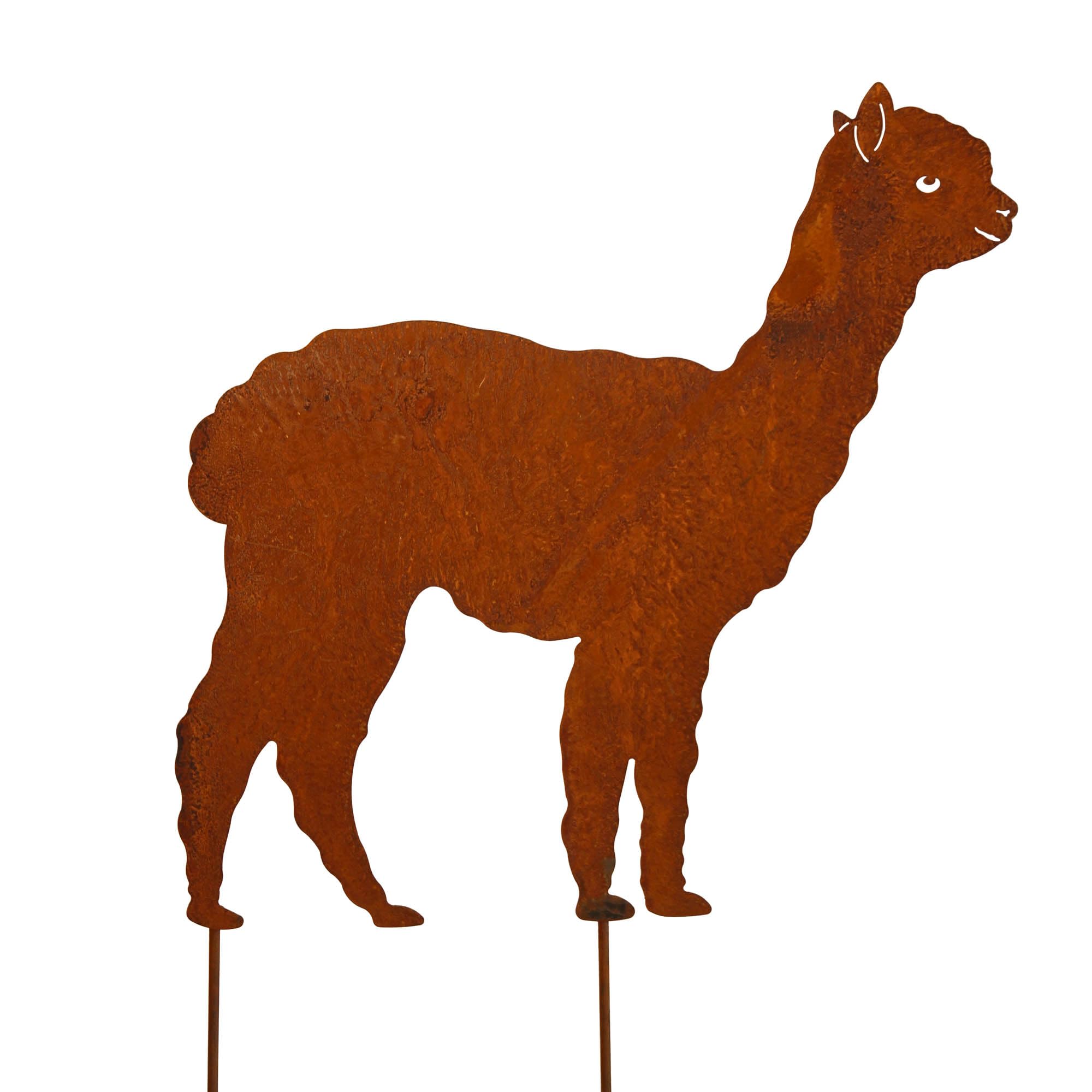 Bornhöft Gartenstecker Alpaka Lama XXL Beetstecker Topfstecker Metall Rost Gartendeko Edelrost rostige Dekoration Kamel