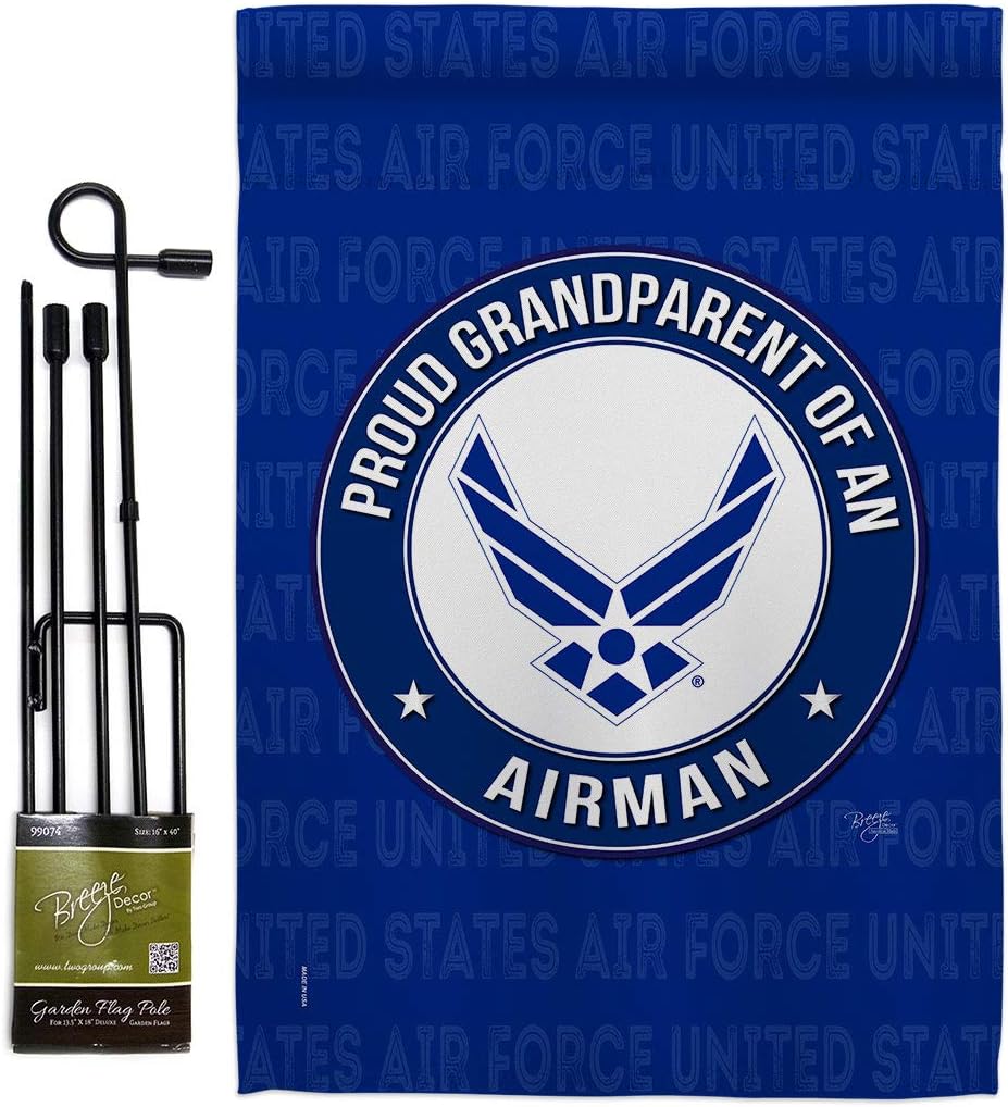 Proud Grandparent Airman Garden Flag Set with Stand Armed Forces Air Force USAF United State American Military Veteran Retire Official Small Gift Yard House Banner Double-Sided Made In USA 13 X 18.5