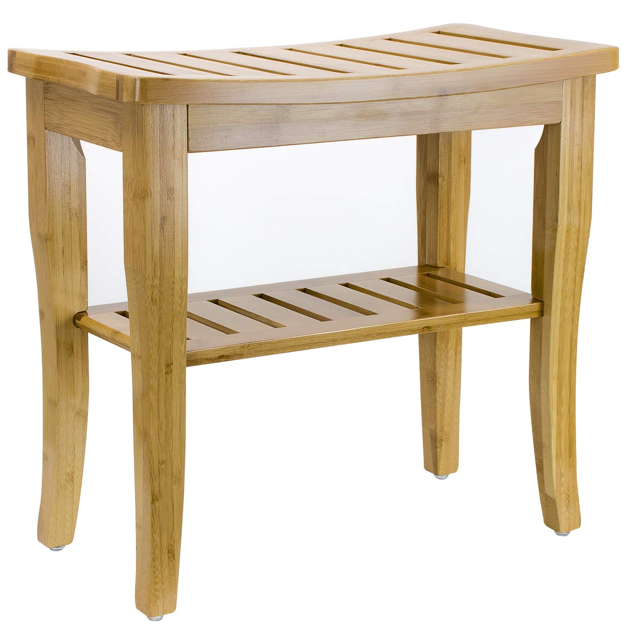Sorbus Bamboo Shower Bench Stool with Shelf — 2Tier Wood Storage & Seating for Bathroom, Shower