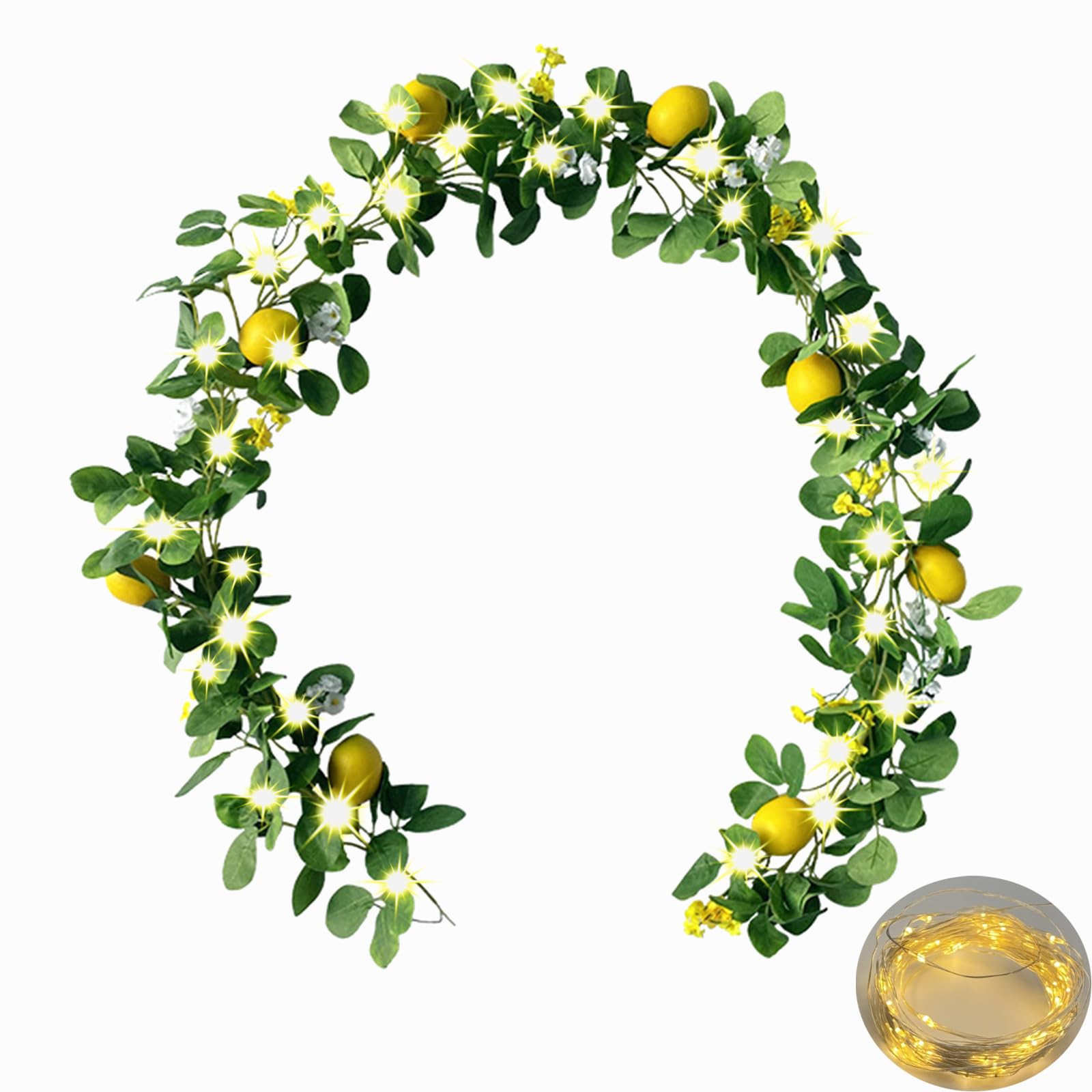 upgraded dense artificial lemon garland with lights spring summer greenery lemon vine plants faux fruit cute flowers hanging wreath for wedding home garden mantel table party christmas decor