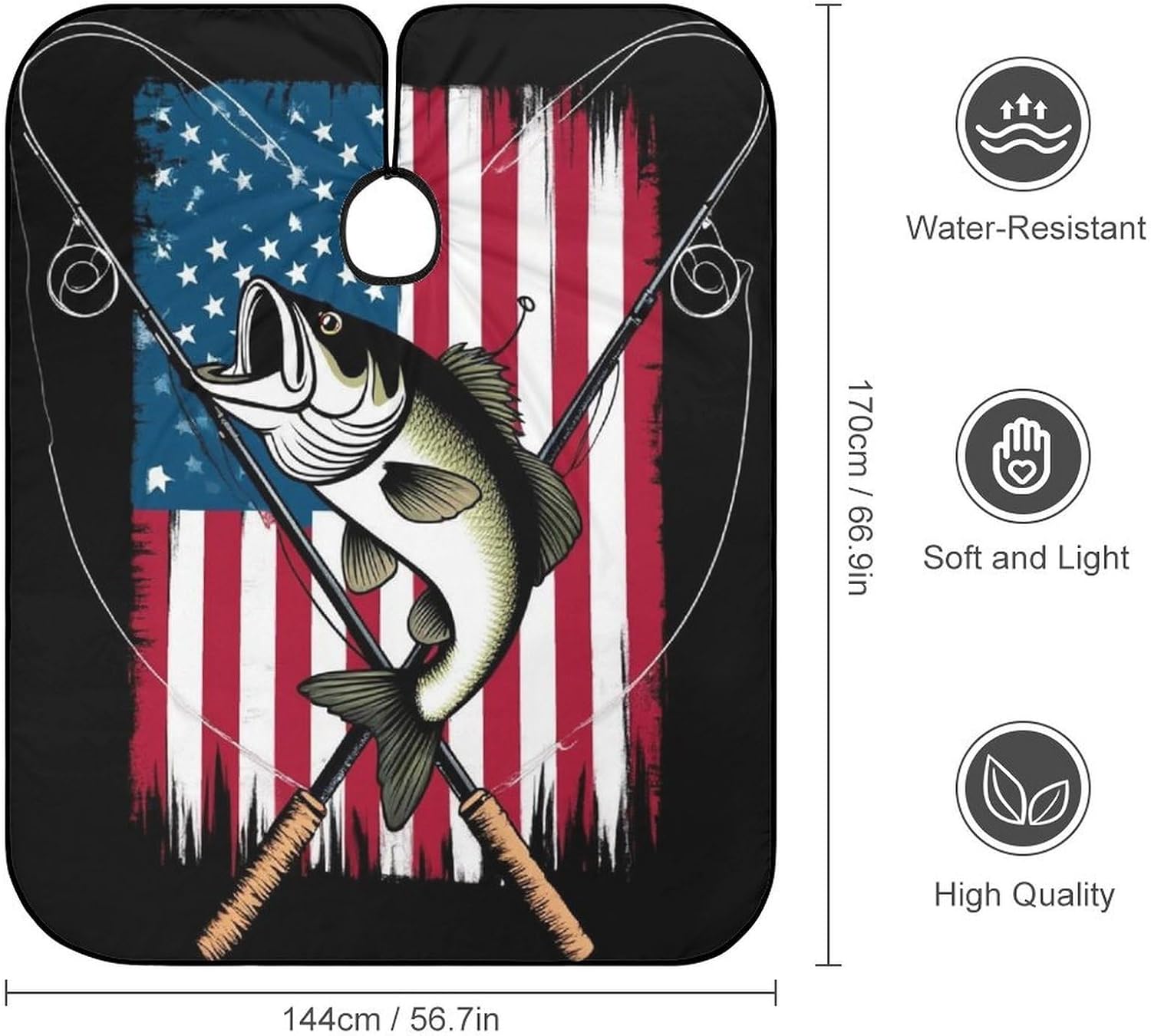 Men's Professional Hair Cutting Cape with Adjustable Closure Barber Cape Vintage Bass Fishing Lure American Flag