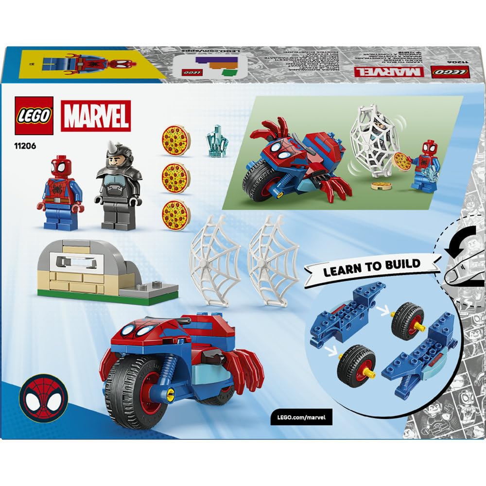 LEGO Spidey Spidey na motocyklu kontra Rhino 11206 | motocykl superbohatera, zestaw z figurkami, prezent dla dzieci 4+, prosty zestaw startowy, 61 elementów