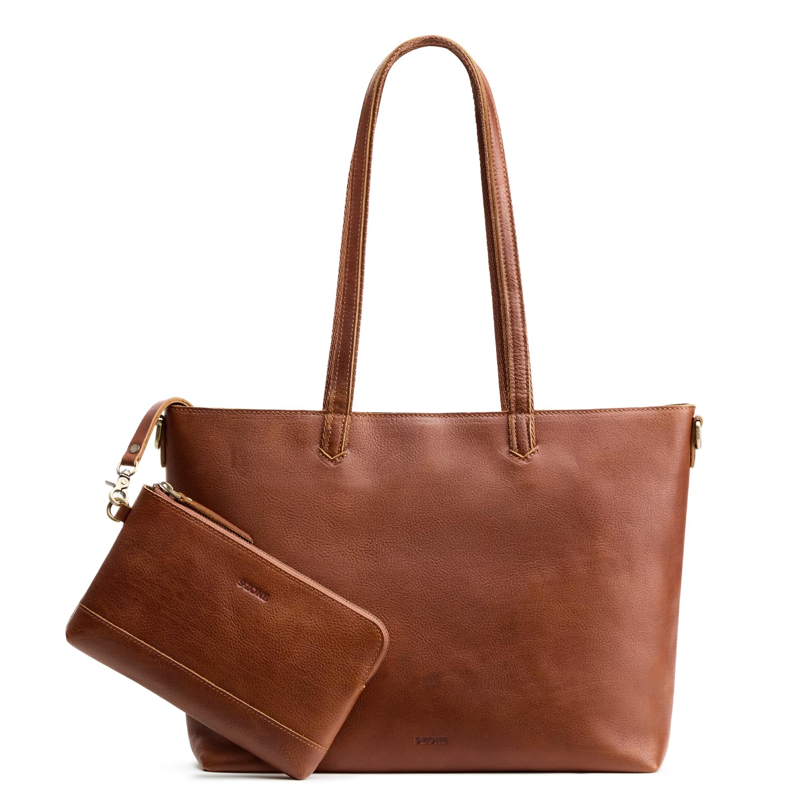 S-ZONE Leather Tote Bag for Women Large Shoulder Bag Work Top Handle Handbag Satchel Purse 2Pcs Set