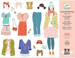 DJECO Paper Doll Fashion Dressing Room - Dress Up Dolls, Endless Outfits for Home, School or Gifts - Fun & Creative for Family & Friends - Playful, Educational Art Toys for Girls, Kids