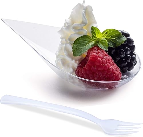 DLux 500 mini platos para aperitivos de 4 pulgadas, cucharas de plástico transparente reutilizables, platos para postres y aperitivos, platos para