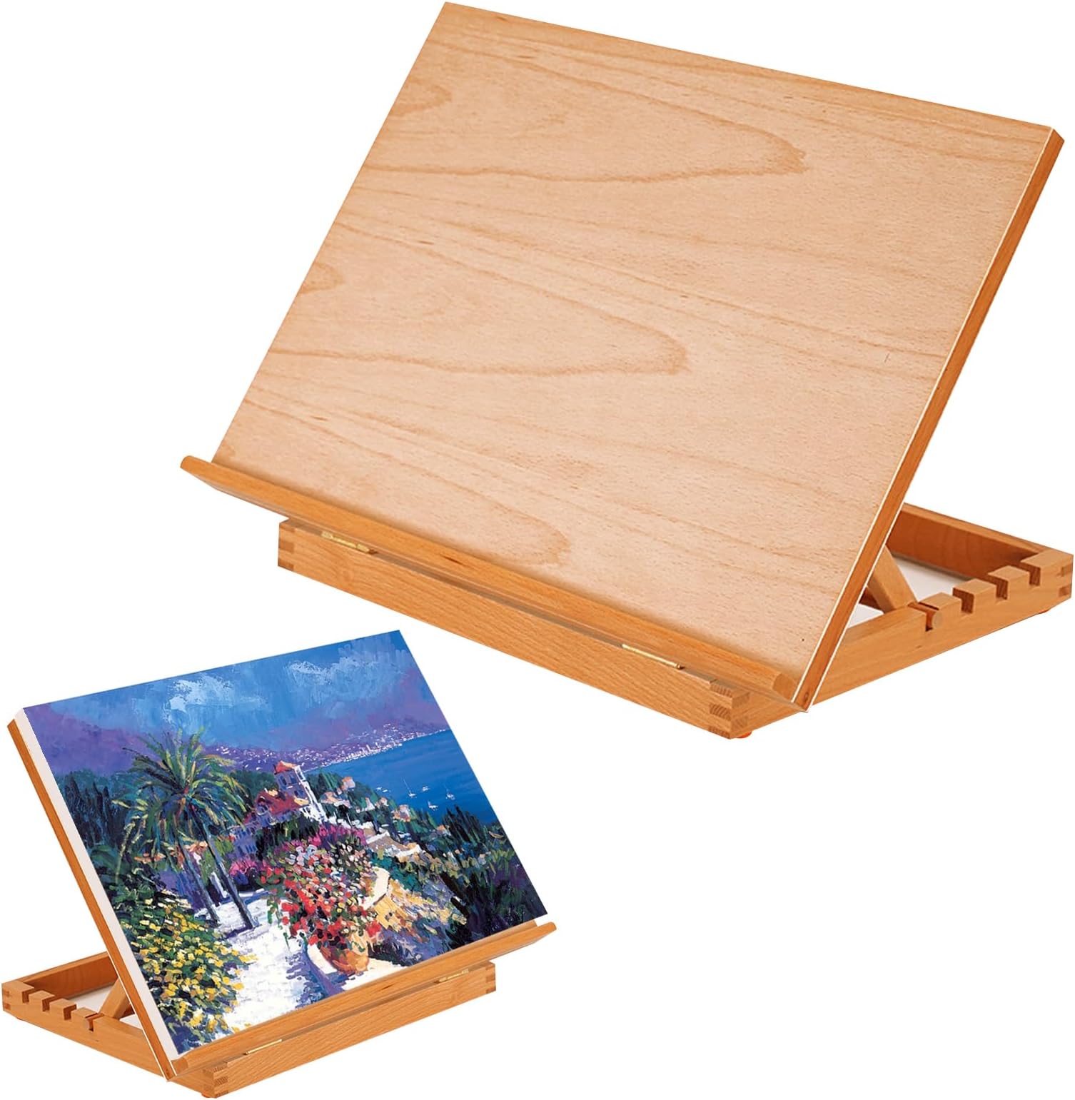 DAYONG A3 Solid Beech Wooden Tabletop Drawing Board, 4-Position Adjustable Desktop Easel for Sketching and Painting