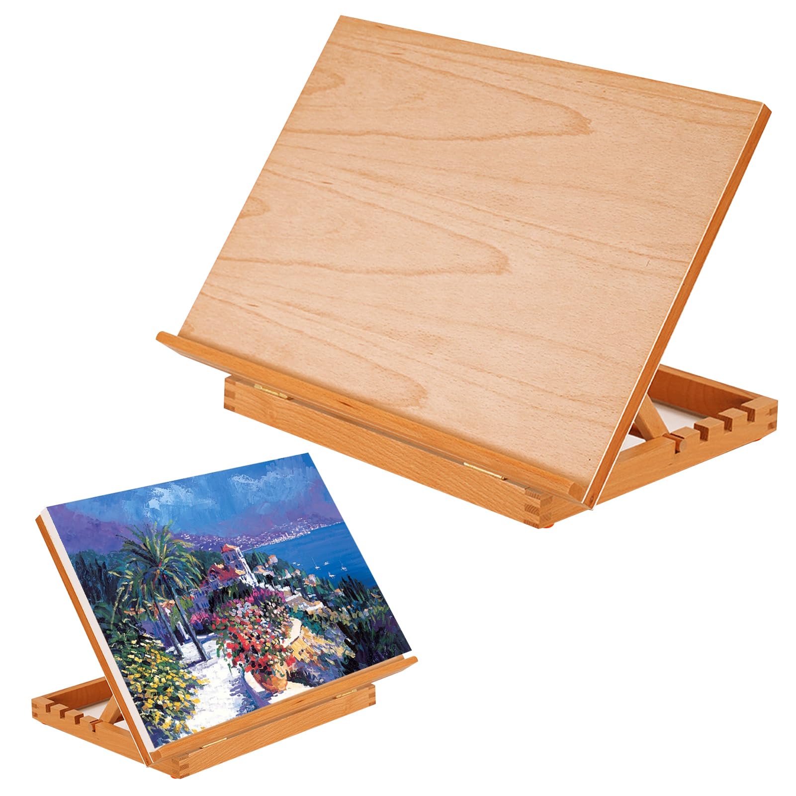 DAYONG A3 Solid Beech Wooden Tabletop Drawing Board, 4-Position Adjustable Desktop Easel for Sketching and Painting