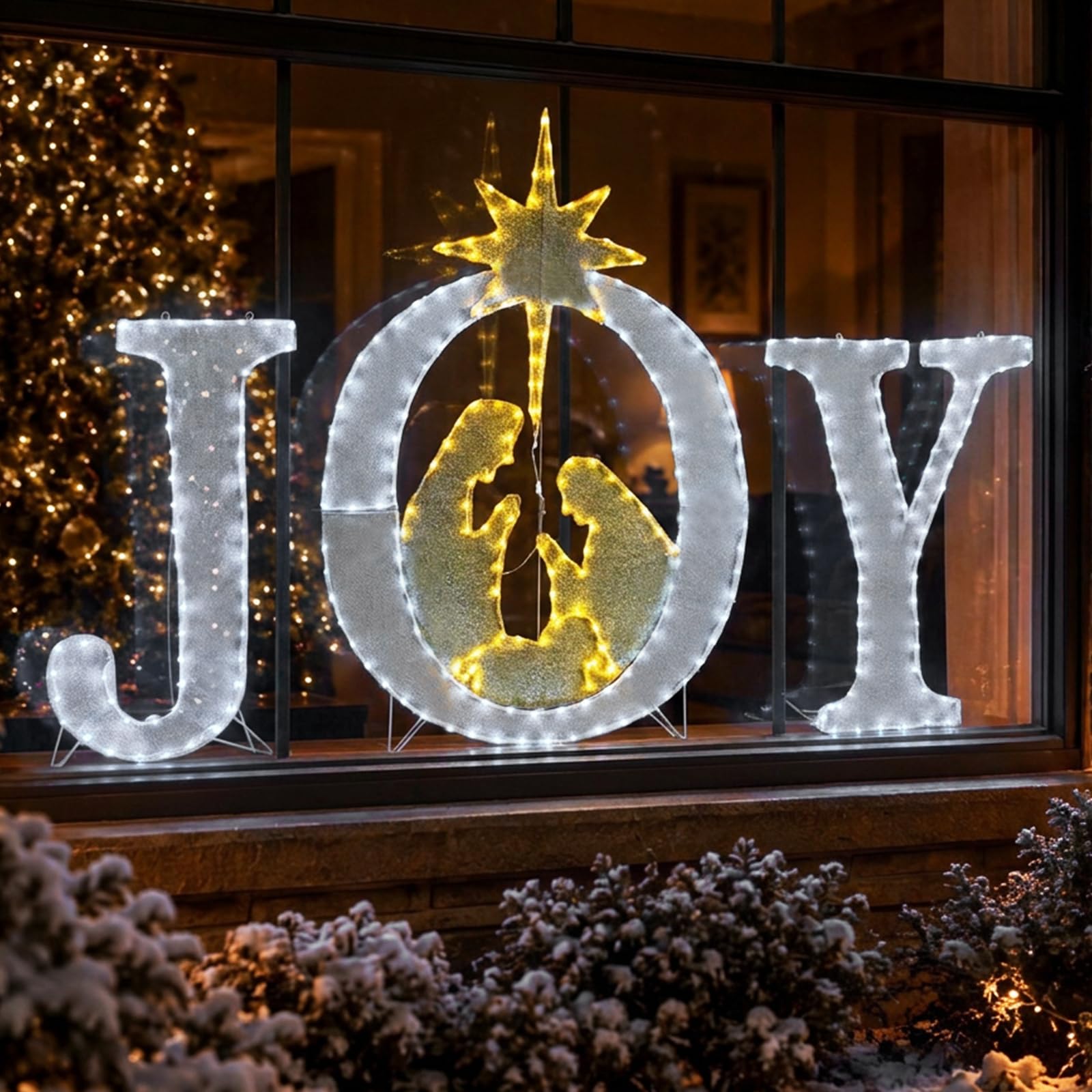 Decoración navideña grande de 49 pulgadas, letrero iluminado para exteriores, belén, Navidad, patio, decoración de vacaciones, resistente a la intemperie, 350 luces LED, para colgar o colocar en el