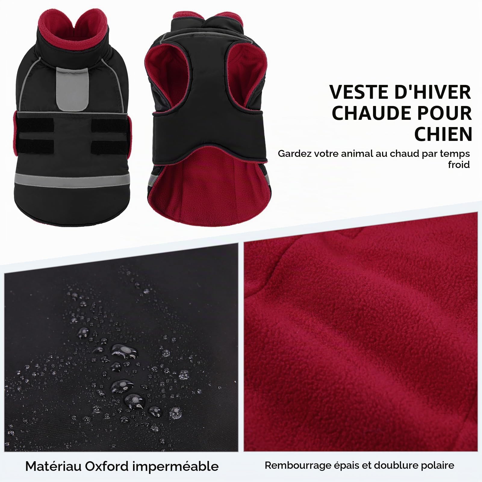CITÉTOILE Manteau pour Chien Imperméable et Coupe-Vent - Veste Hiver Chaude Réfléchissante - Manteau Chien avec Col en Fausse Fourrure & Ouverture Harnais Noir M