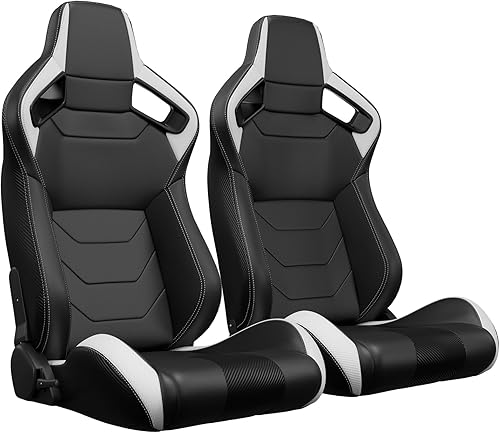 Miniatura 83 de 2 asientos universales ajustables de carreras con deslizadores dobles, asientos de cubo reclinables, 1 par de asientos deportivos para vehículos