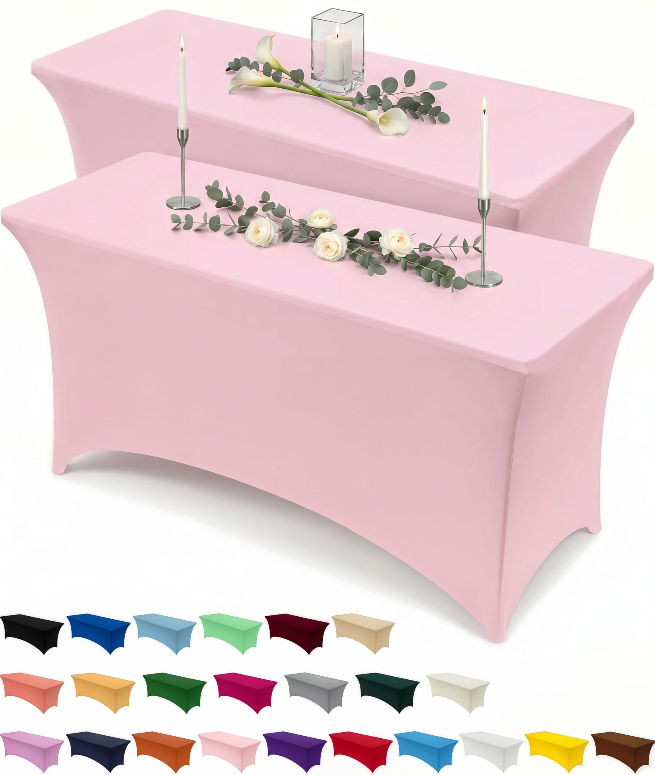Utopia Kitchen Spandex Table Cloth 2 Pack [4FT, Pink] Tight, Fitted, Washable and Wrinkle Resistant Stretch Rectangular Patio Table Cover for Event, Wedding, Banquet & Parties [122Lx76Wx76H] cm