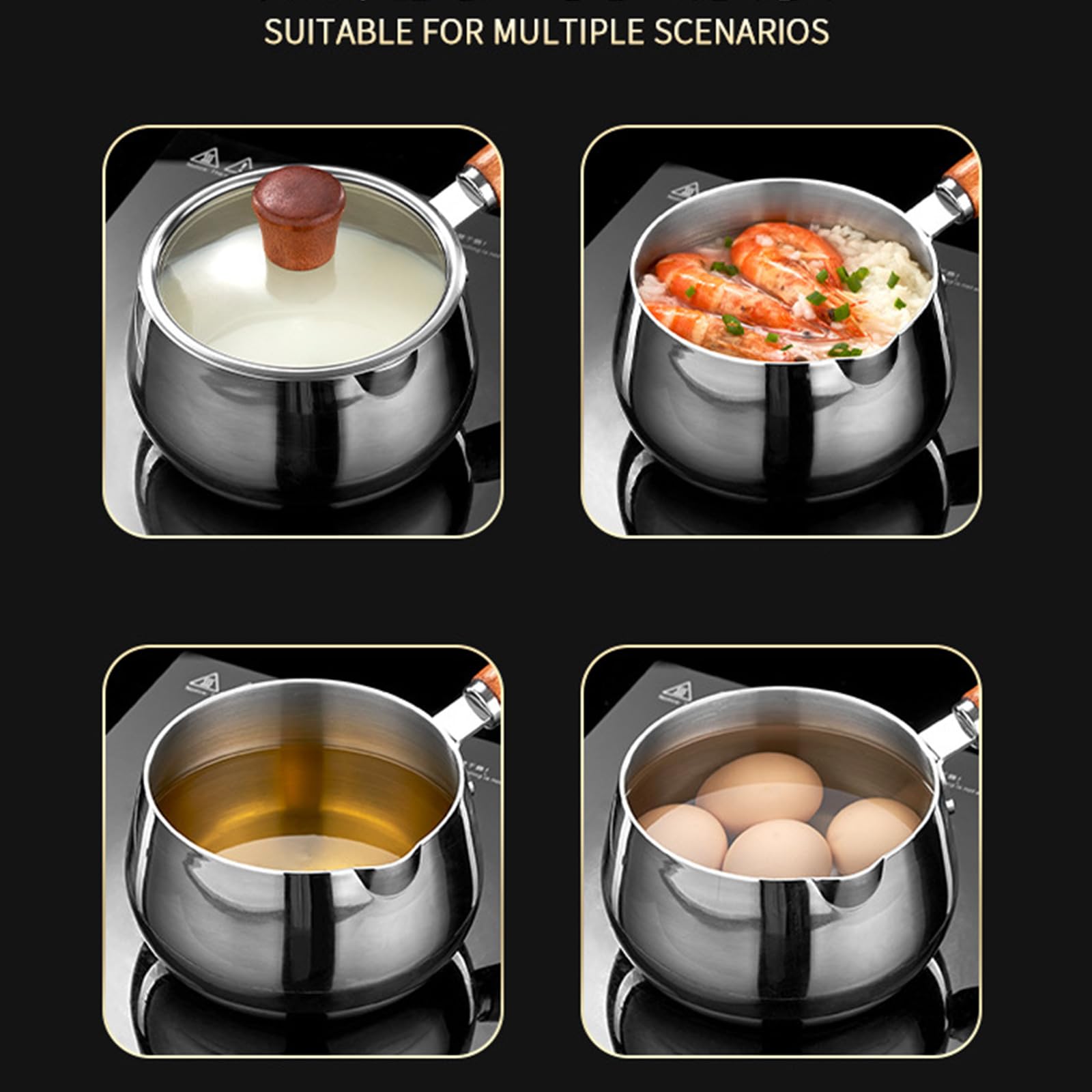 Ollas de cocina pequeñas sartenes pequeñas con tapa y asa, cacerola de acero inoxidable 316, textura para calentar leche