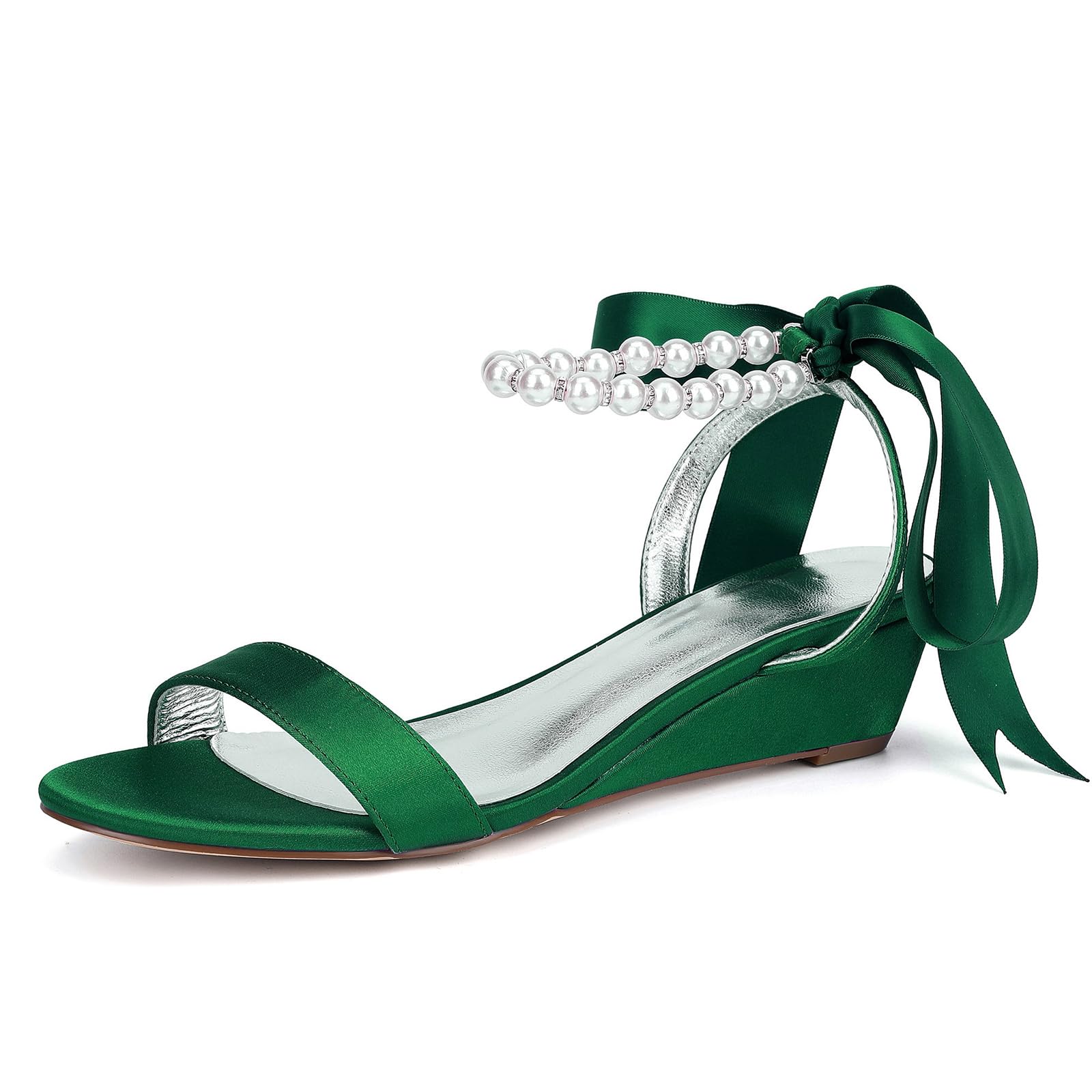 Damas Sandalias Perla Tobillo Zapatos Novias Honor Abierta Detacón Cuña Bodas 4Cm