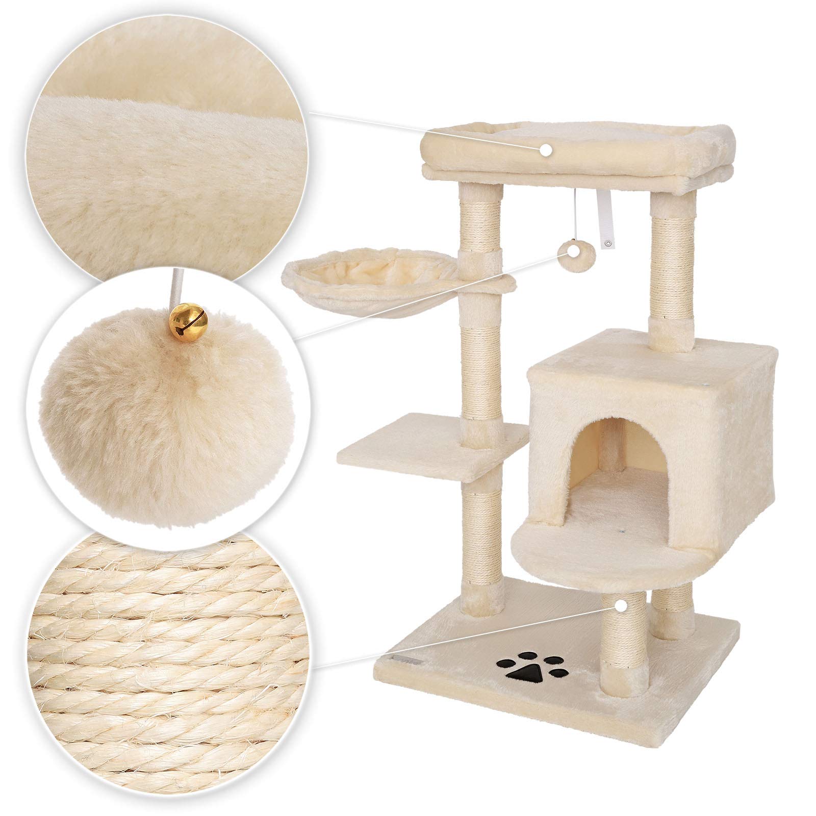 lionto Árbol rascador para Gatos Altura 93 cm, Beige