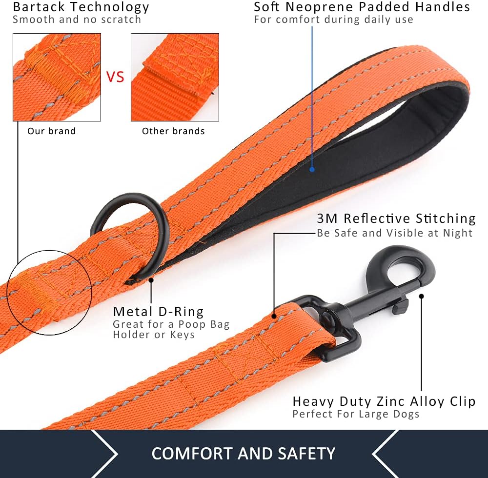 Plutus Pet Dog Leash 6ft Long,Traffic Padded Two Handle,Heavy Duty,Reflective Double Handles Lead for Control Safety Training,Leashes for Large Dogs or Medium Dogs,Dual Handles Leads(Orange) - Image 4