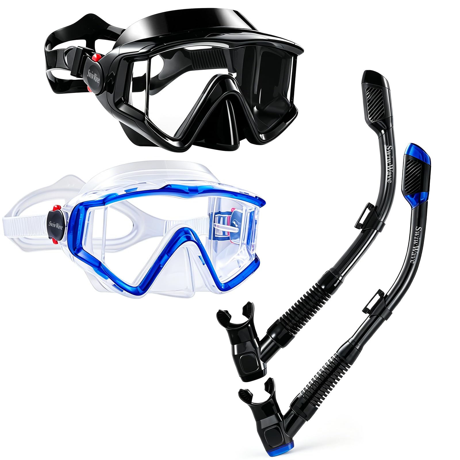 SwiwWave 2 Pack Snorkeling Gear for Adult Youth, Snorkel Mask with Mesh Bag